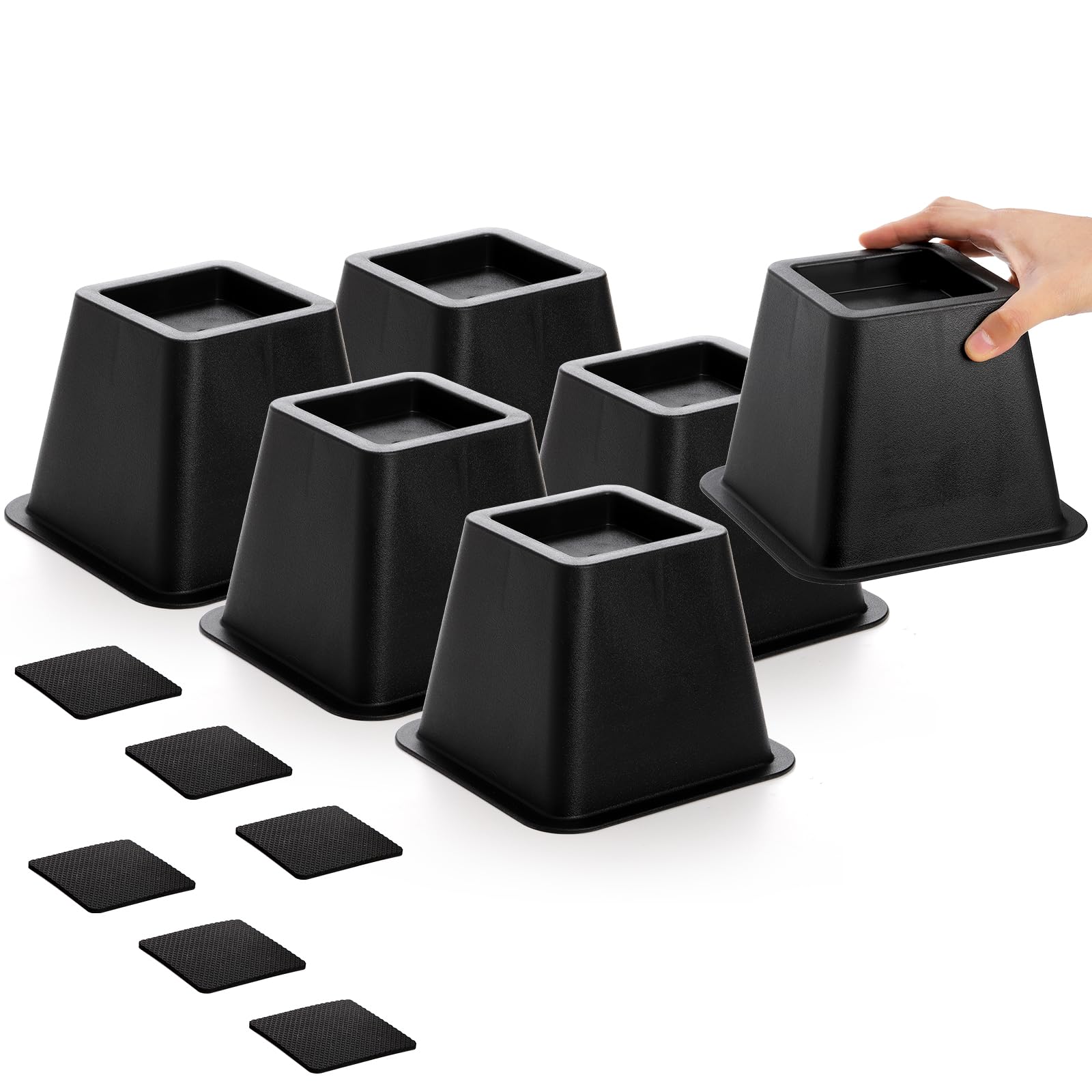 Mezchi 6 Pack Bed Risers 4 Inch, Heavy Duty Furniture Risers, Lifts Up 2200 Lbs Couch Risers For Sofa, Table, Chair