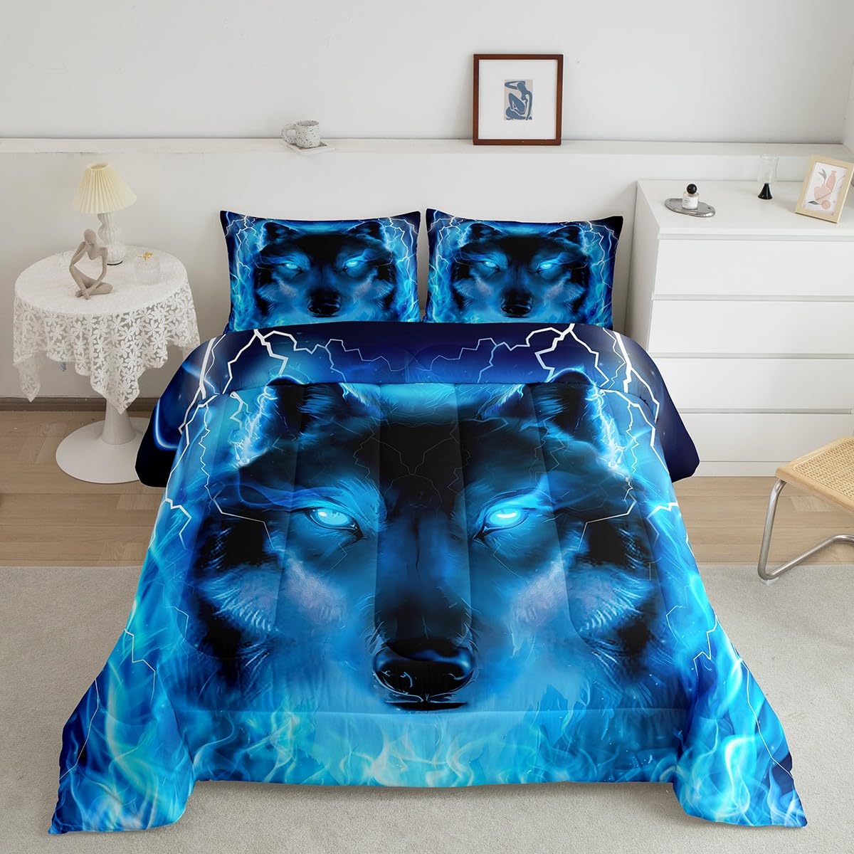 Feelyou Wolf Bedding Set Safari Animal Pattern Comforter Cool Wildlife Style Comforter Set For Boys Girls Kids Room Decor Glitte