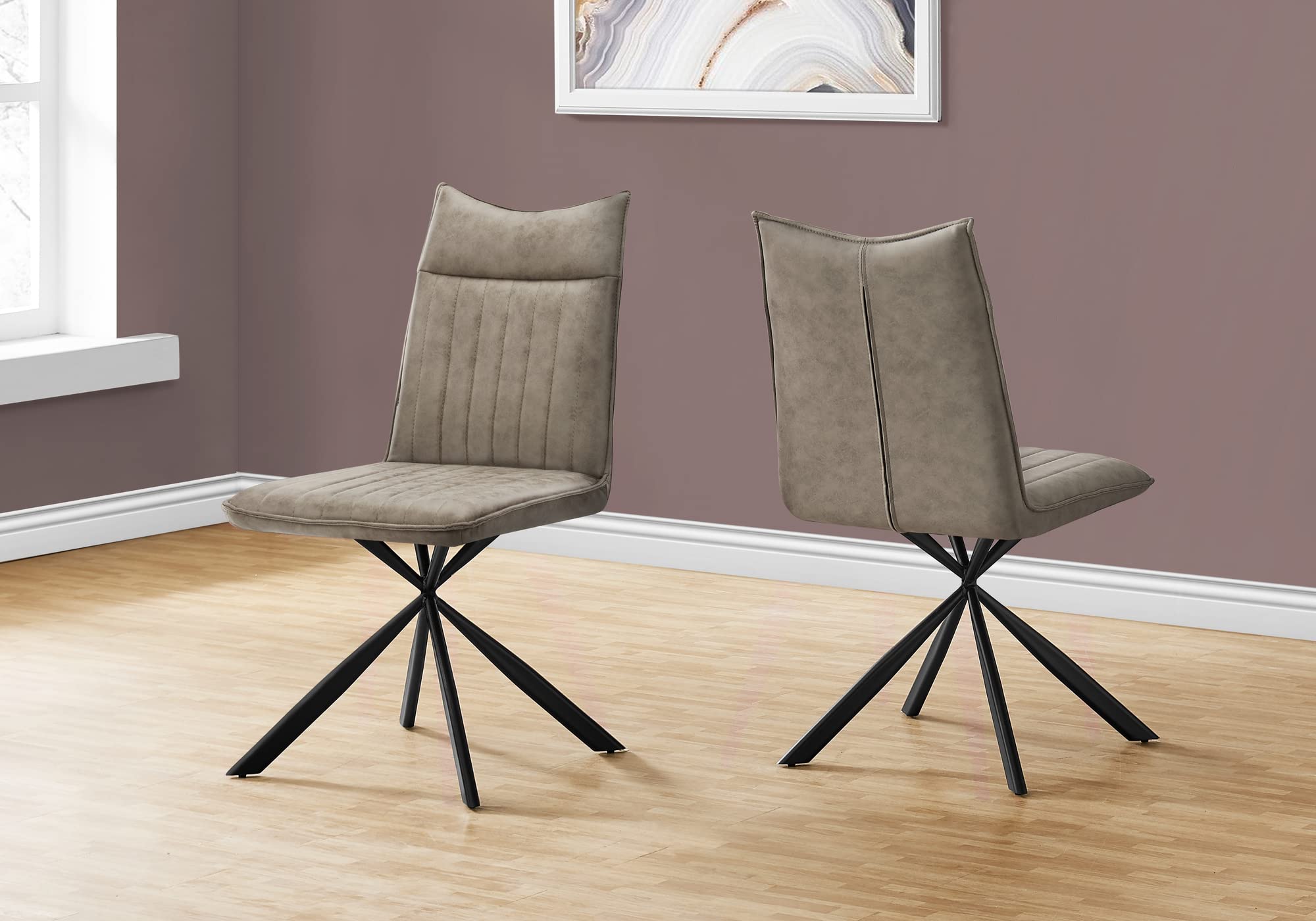 Monarch Specialties 1216, Set Of 2, Side, Upholstered, Kitchen, Room, Fabric, Beige, Contemporary, Modern Dining Chair, 18.5&quot; L X 23.5&quot; W X 36.25&quot; H, Taupe Leather-Look/Black Metal
