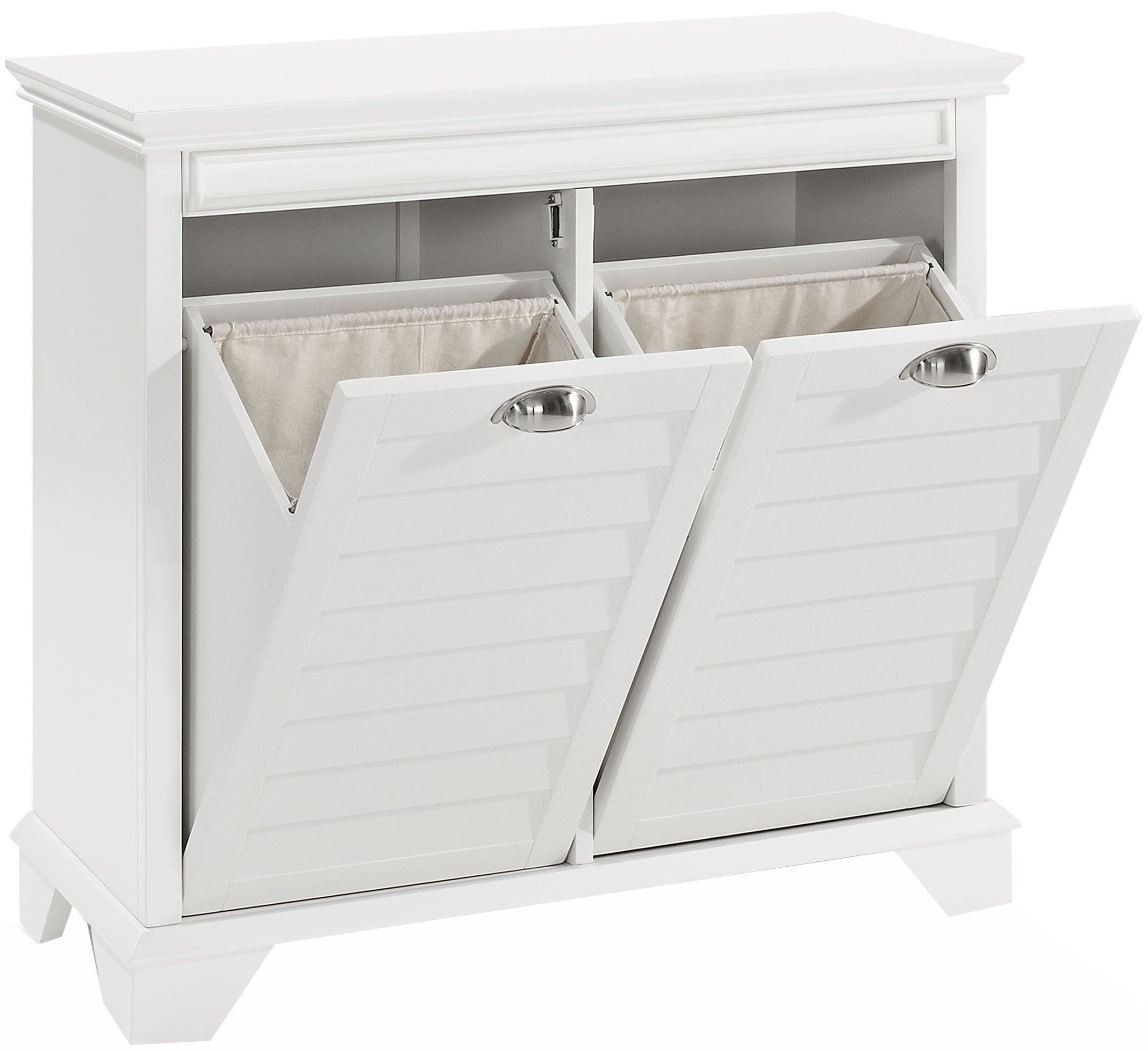 Crosley Furniture Lydia Laundry Hamper with Linen Sorting Bags, Bathroom Storage and Organization, White