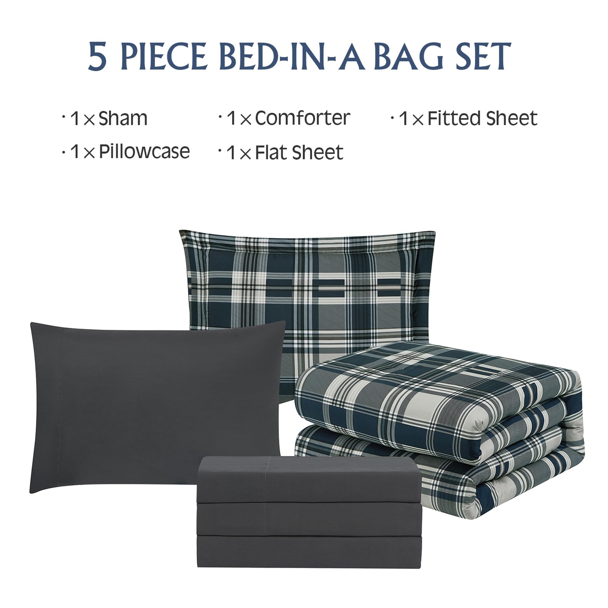 Maireve Navy Blue Twin Xl Comforter Set, Twin Xl Bedding Sets For Boys Girls 5 Pieces For Dorm Farmhouse All Season Lightweight