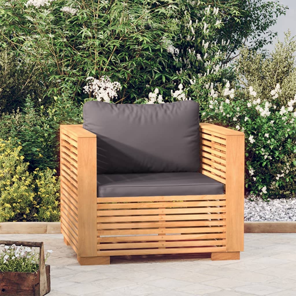 vidaXL Solid Wood Teak Patio Sofa Chair with Dark Gray Cushions - Easy Assembly, Weather-Resistant Outdoor Furniture