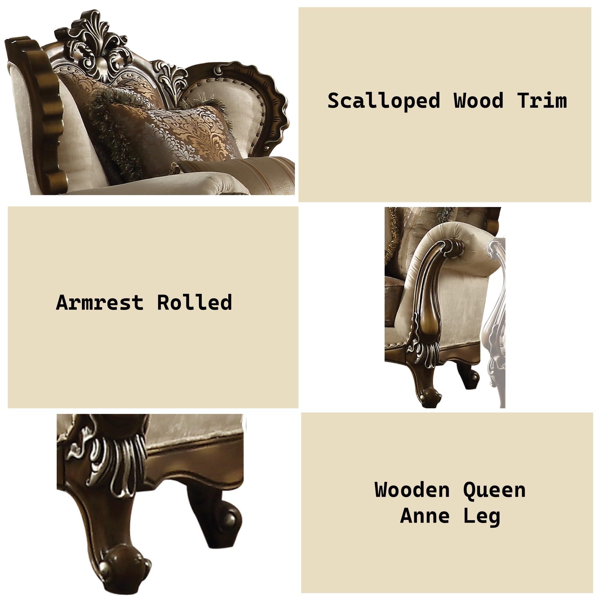 Acme Latisha Chair with Nailhead Trim in Tan Pattern Fabric and Antique Oak