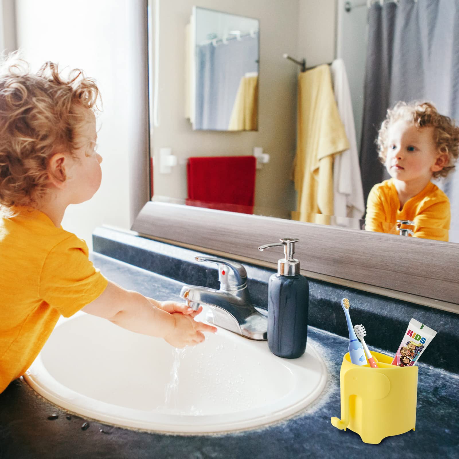 Ryanlemon Elephant Toothbrush Holder For Kids, Suction Cup Electric Toothbrush And Toothpaste Holder For Toddler, Cute Toddler T