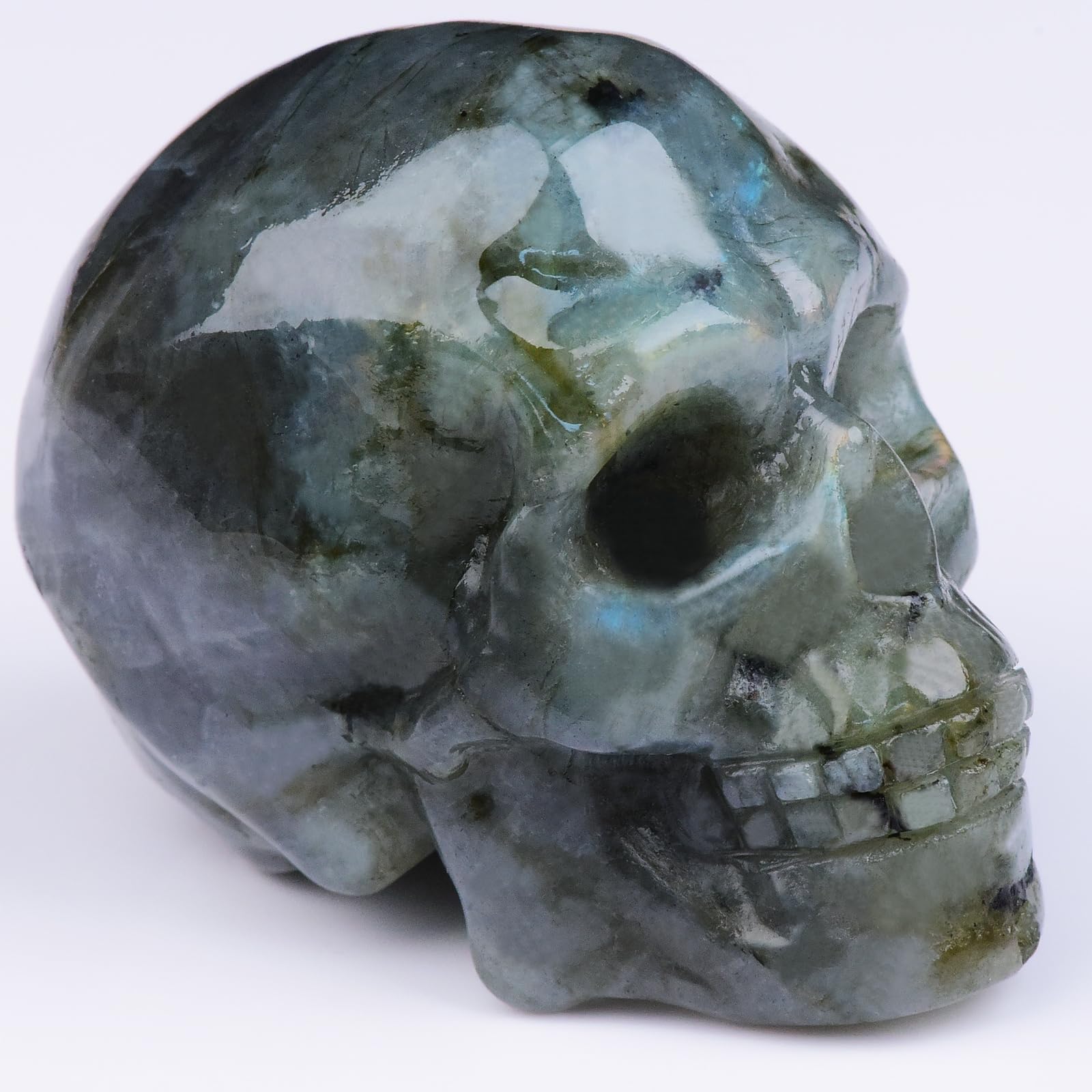 QLRSUXN 2 Inch Labradorite Crystal Skulls Decor,Human Skull Sculpture Statues Healing Crystal Decor,Halloween Skull Figurines,Ho
