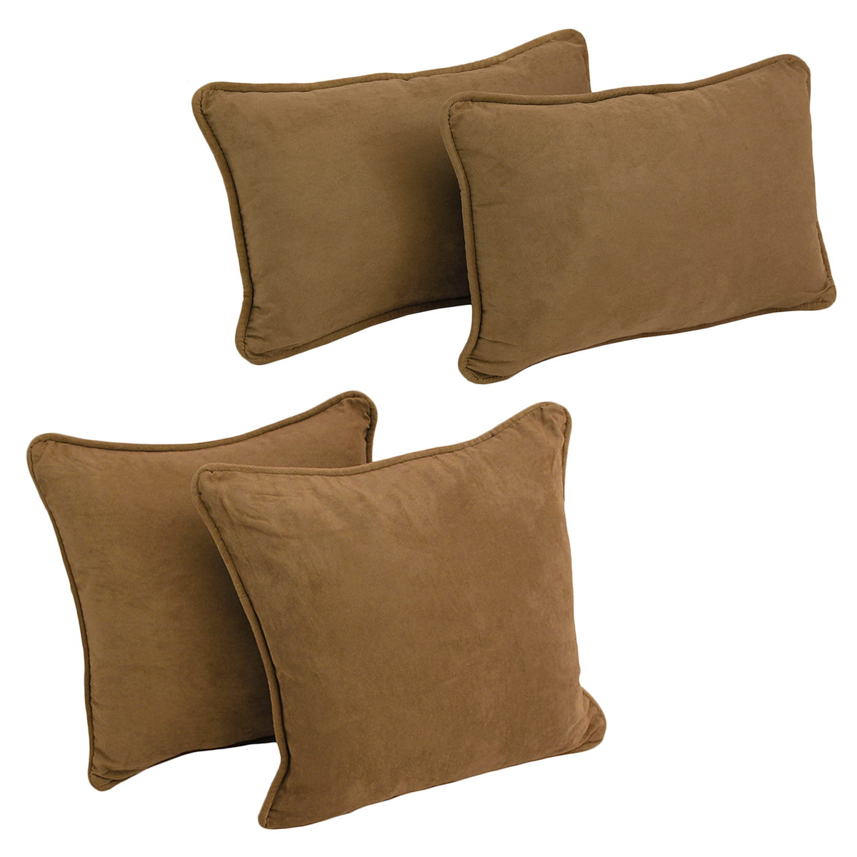 Blazing Needles Corded Microsuede Throw Pillow Set, Saddle Brown 4 Count