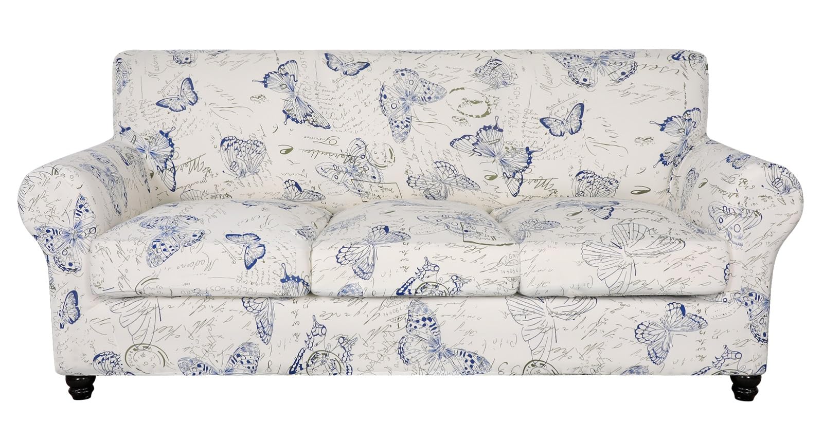 Searchi Stretch Sofa Cover Printed Couch Cover, Floral Pattern 4 Pieces Sofa Slipcover With 3 Separate Cushion Cover, Washable Furniture Protector For Living Room(Sofa, Butterfly Pattern)