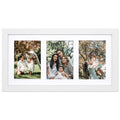 Golden State Art, 9x18 White Wood Frame - White Mat for Three 5x7 Pictures - Sawtooth Hangers- Swivel Tabs - Wall Mounting - Lan