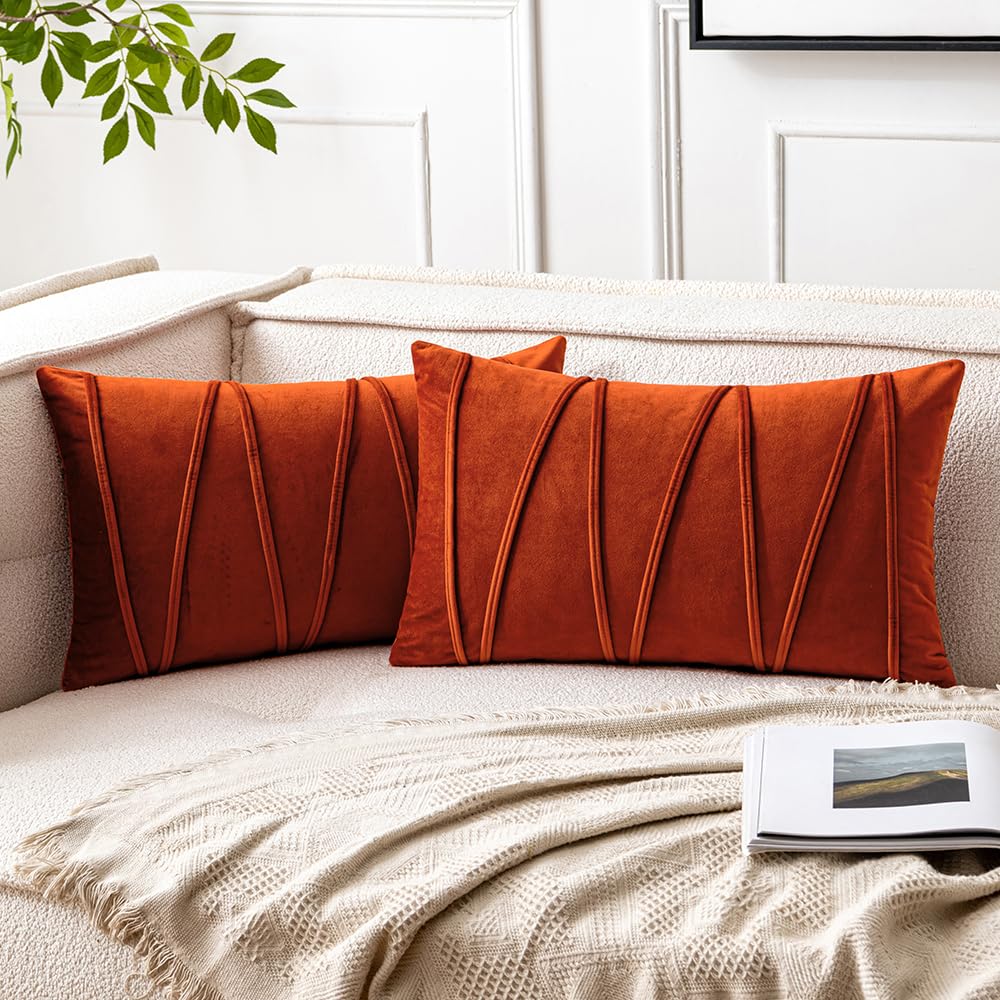 Woaboy Pack Of 2 Burnt Orange Throw Pillow Covers Striped Velvetmodern Decorative Couch Throws Square Soft Cozy Pillowcases For