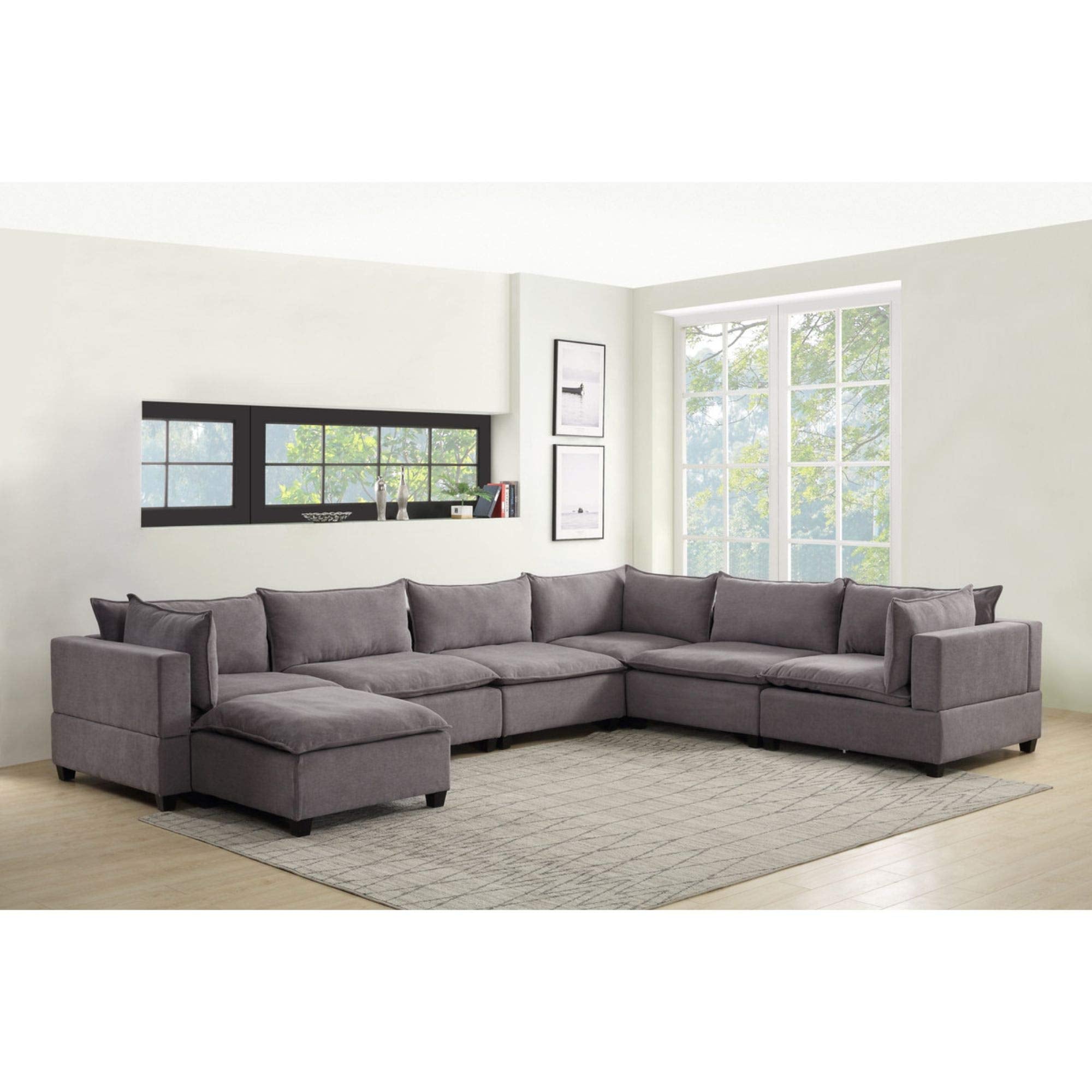 Lilola Home Madison Light Gray Fabric 7 Piece Modular Sectional Sofa Chaise