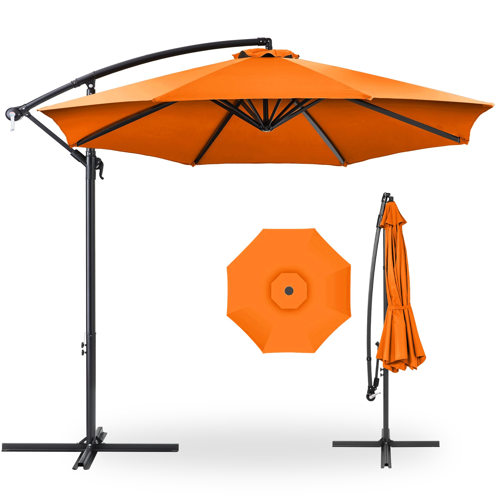 Best Choice Products 10ft Offset Cantilever Hanging Market Patio Umbrella, 8 Sturdy Ribs, Easy Adjustment - Orange