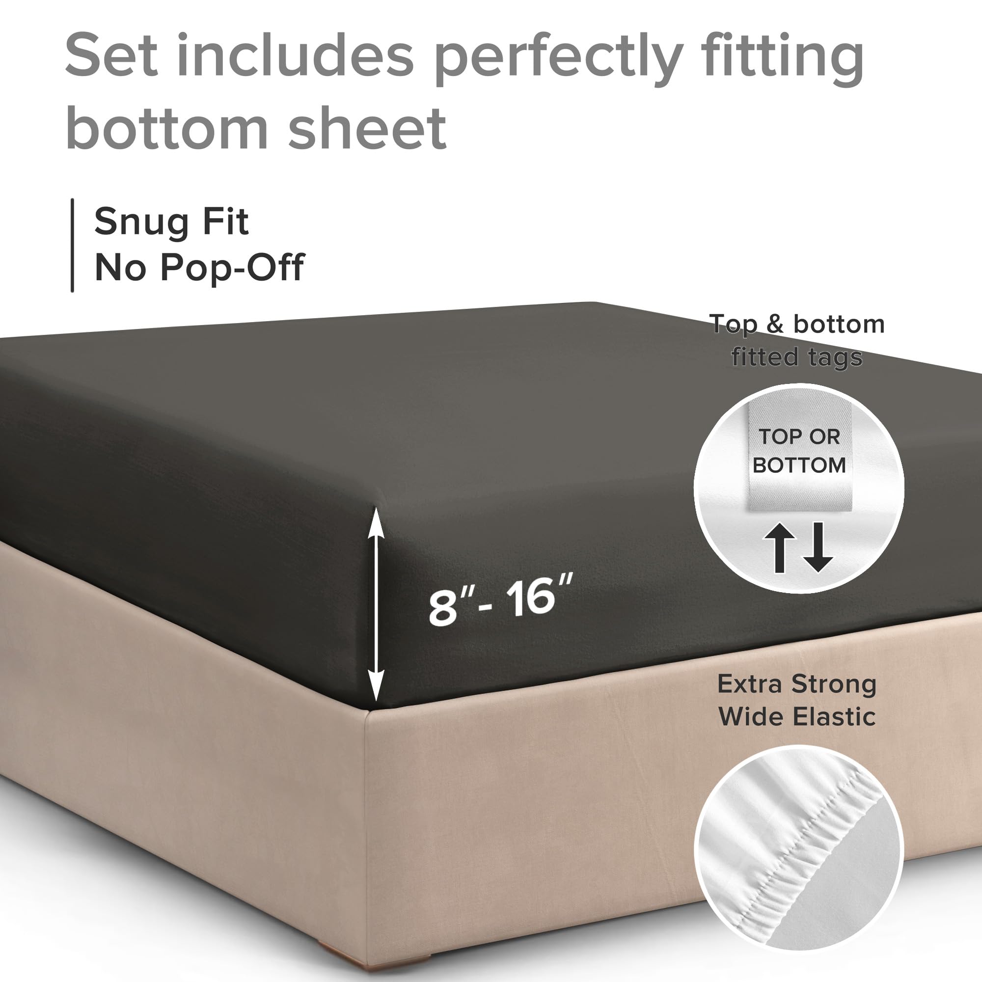 King Size Fitted Bed Sheet - Hotel Luxury Single Fitted Bottom Sheet Only - Fits Mattress Between 8 To 16 Inches - Deep Pockets, Extra Soft And Wrinkle Free - Easy-Fit, Breathable & Cooling - Charcoal