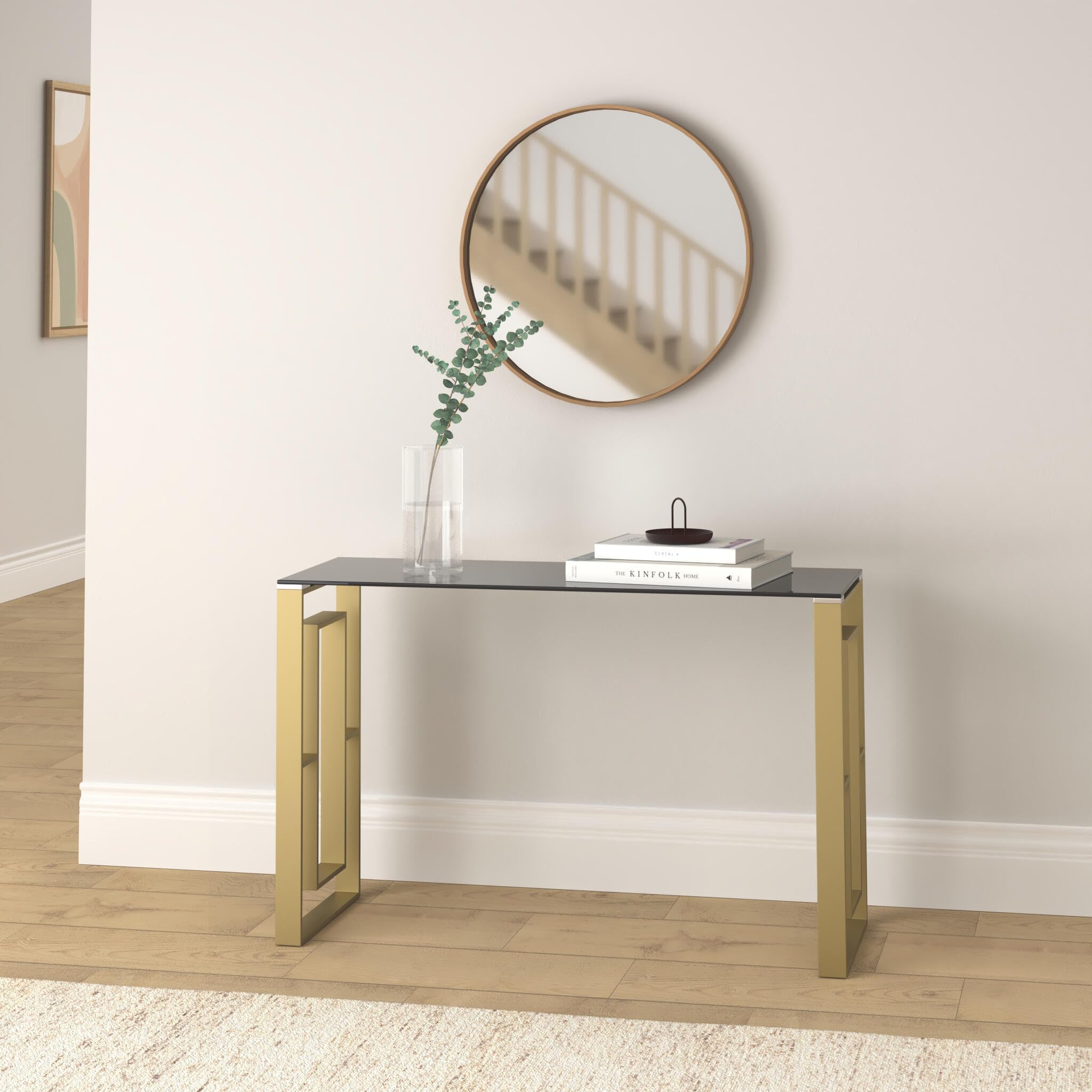 Best Master Mallory Stainless Steel And Smoked Glass Console Table In Gold