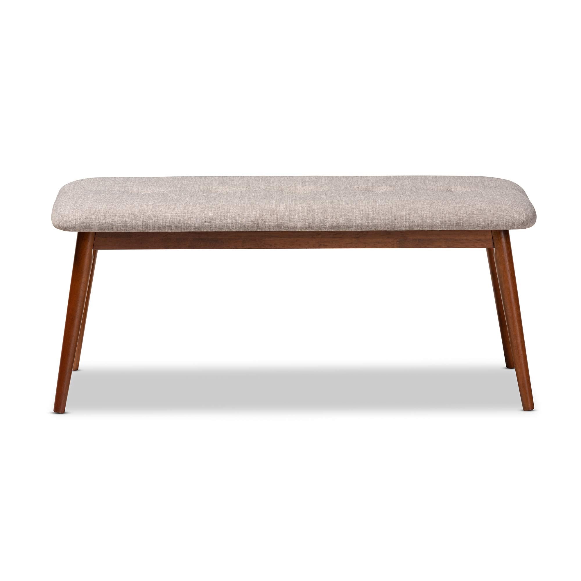 Baxton Studio Flora II Mid-Century Dining Bench Light Grey Fabric Upholstered Medium Oak Finished Wood Dining Bench