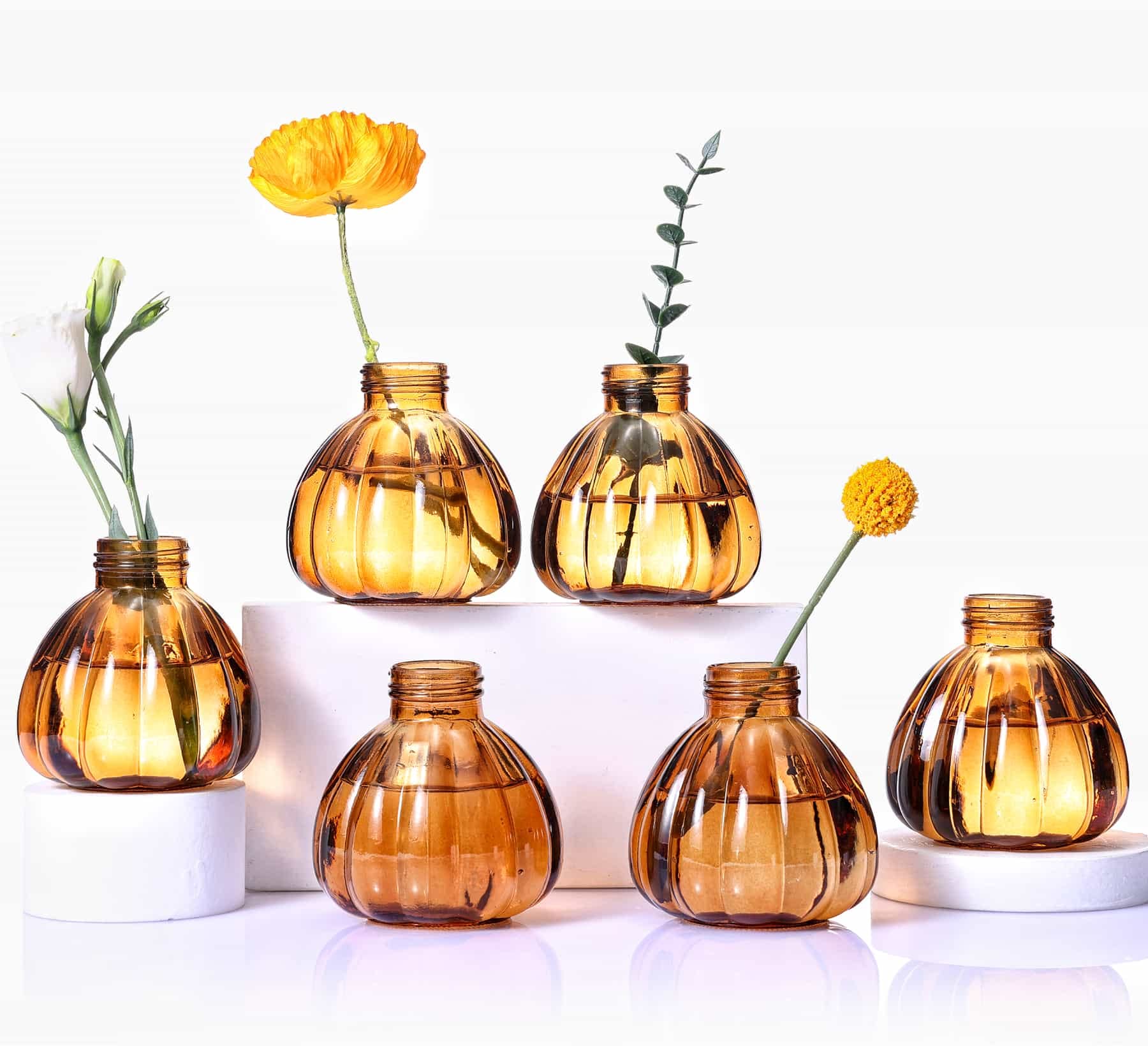 Aebor Glass Bud Vases Set of 6, Glass Flower Vases Small Bottles for Floral Arrangements, Rustic Decorative Floral Vases for Cen