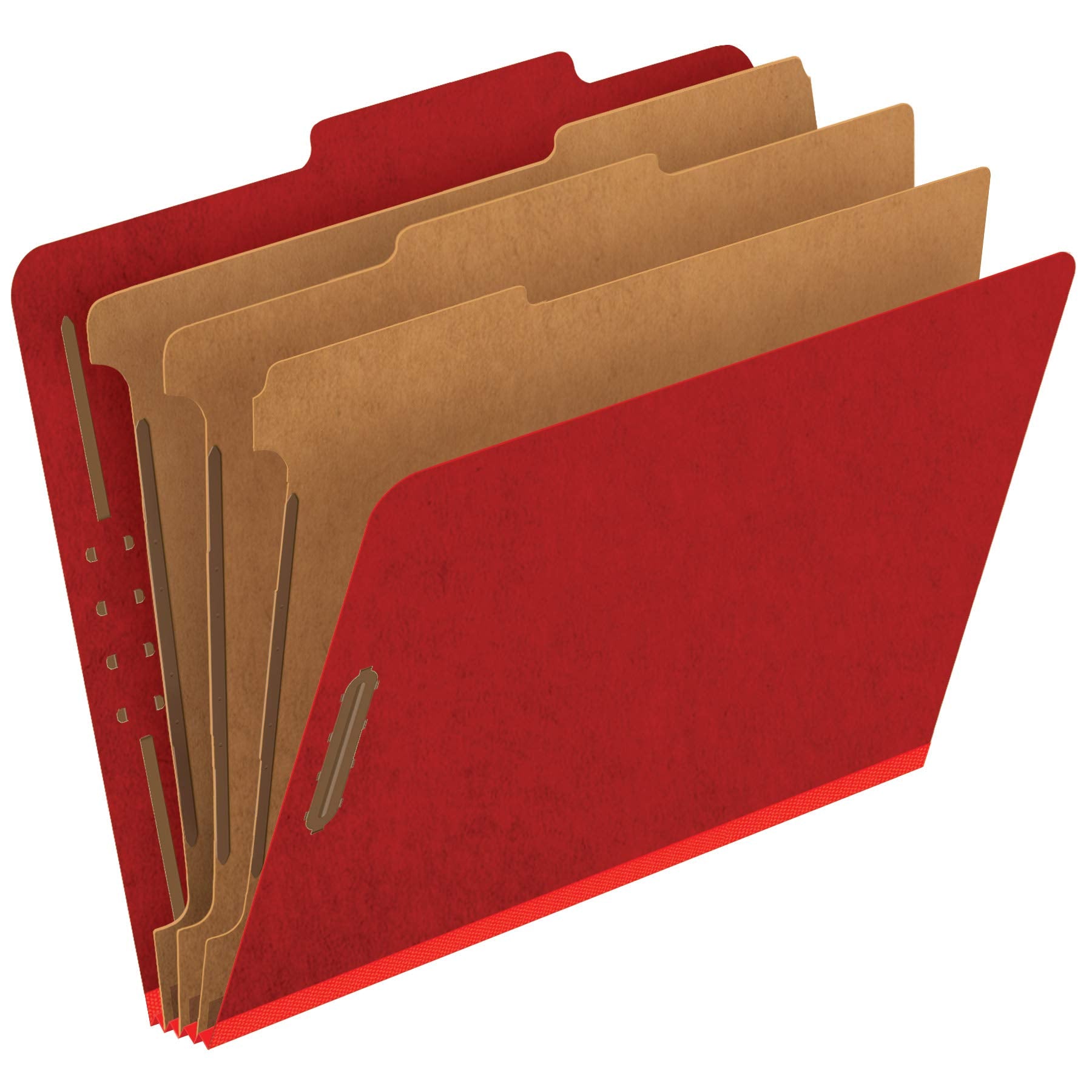 Pendaflex Pressboard Classification File Folders, 3 Dividers, 2' Embedded Fasteners, 2/5 Tab Cut, Letter Size, Bright Red, Box