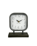 Rae Dunn Desk Clock - Battery Operated Modern Metal Rustic Design with Wooden Base for Bedroom, Office, Kitchen - Small Classic 