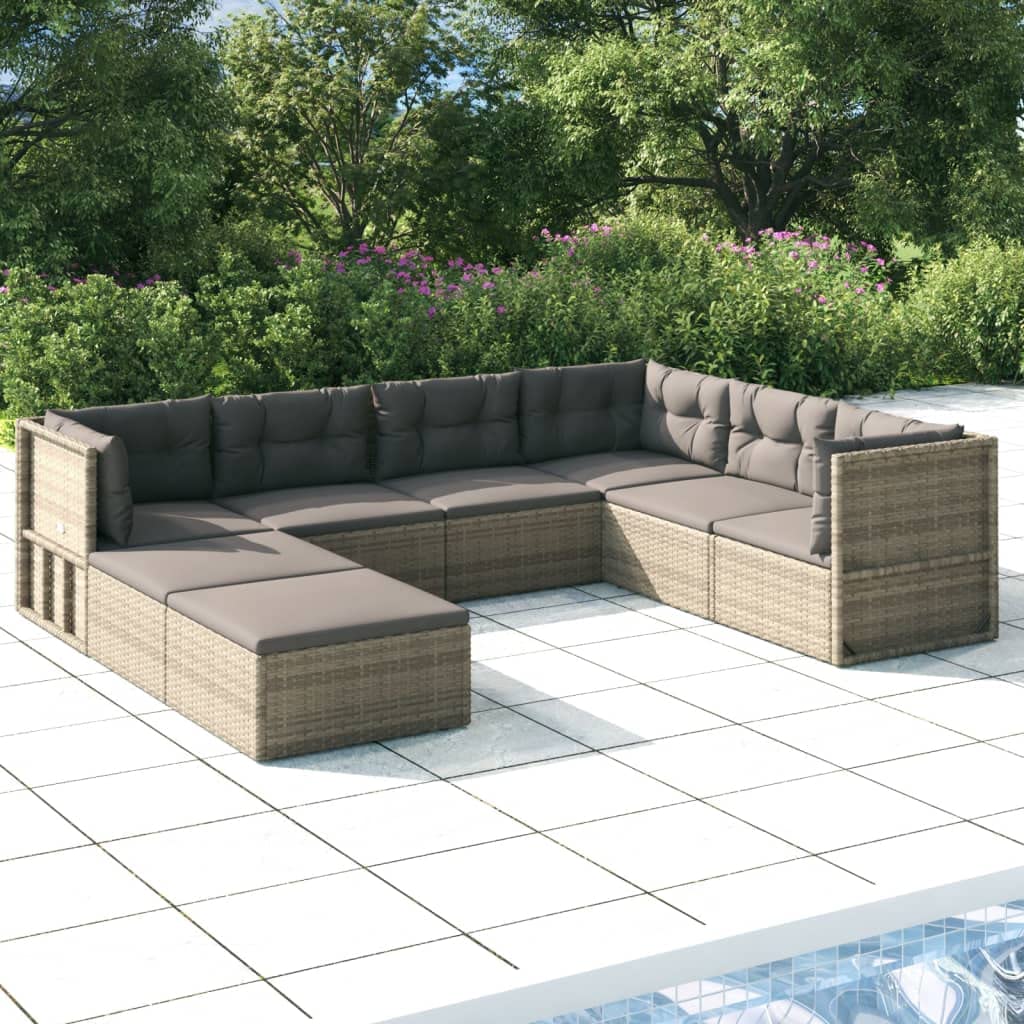 vidaXL 8 Piece Patio Lounge Set with Cushions Gray Poly Rattan