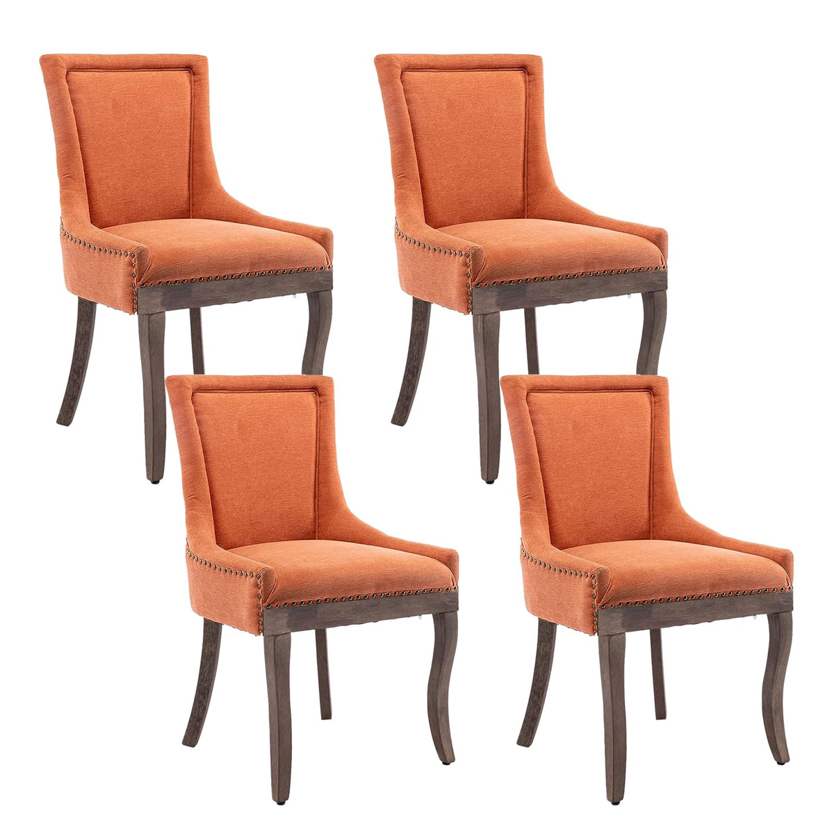 Aoowow Fabric Farmhouse Upholstered Side Chairs Set Of 4, Vintage Solid Wood Kitchen Dining Room Chairs With Nailheads Solid Woo