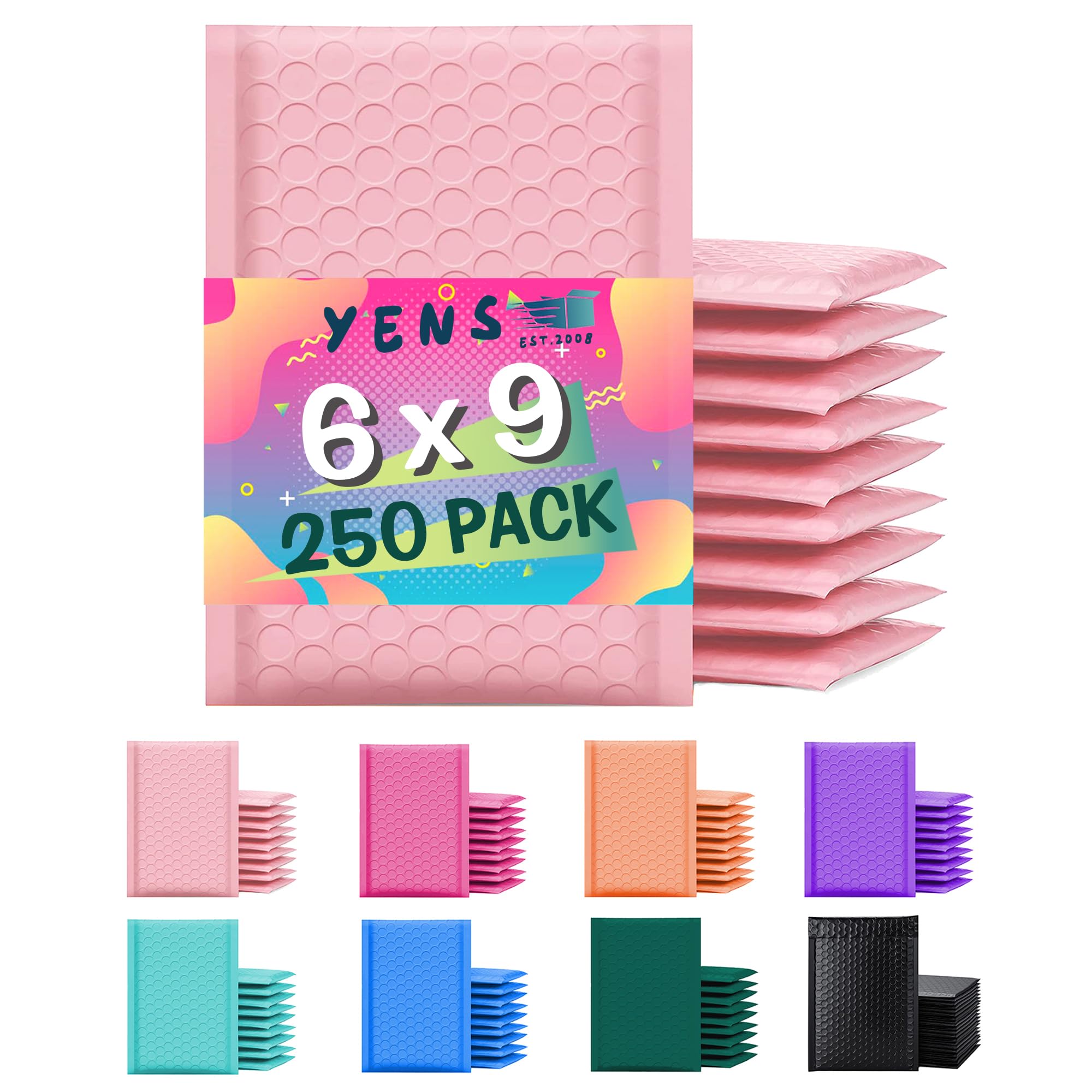 Yens Poly Bubble Mailers 6X10 250 Pack Light Pink Waterproof Self Seal Adhesive Shipping Bags, Cushioning Padded Envelopes For S