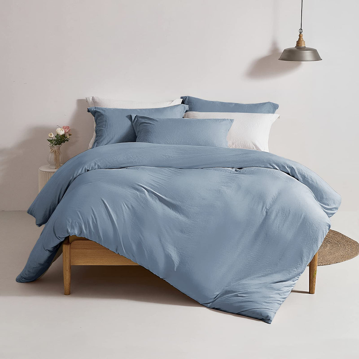 Mildly Super Soft Duvet Cover - 100% Washed Microfiber Haze Blue Comforter Cover Set 3 Pieces With Zipper Closure & Corner Ties