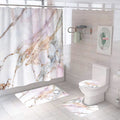 4 Pcs Marble Texture Gold Shower Curtain Sets with Non-Slip Rugs Toilet Lid Cover and Bath Mat Natural Marble Abstract Pink Show