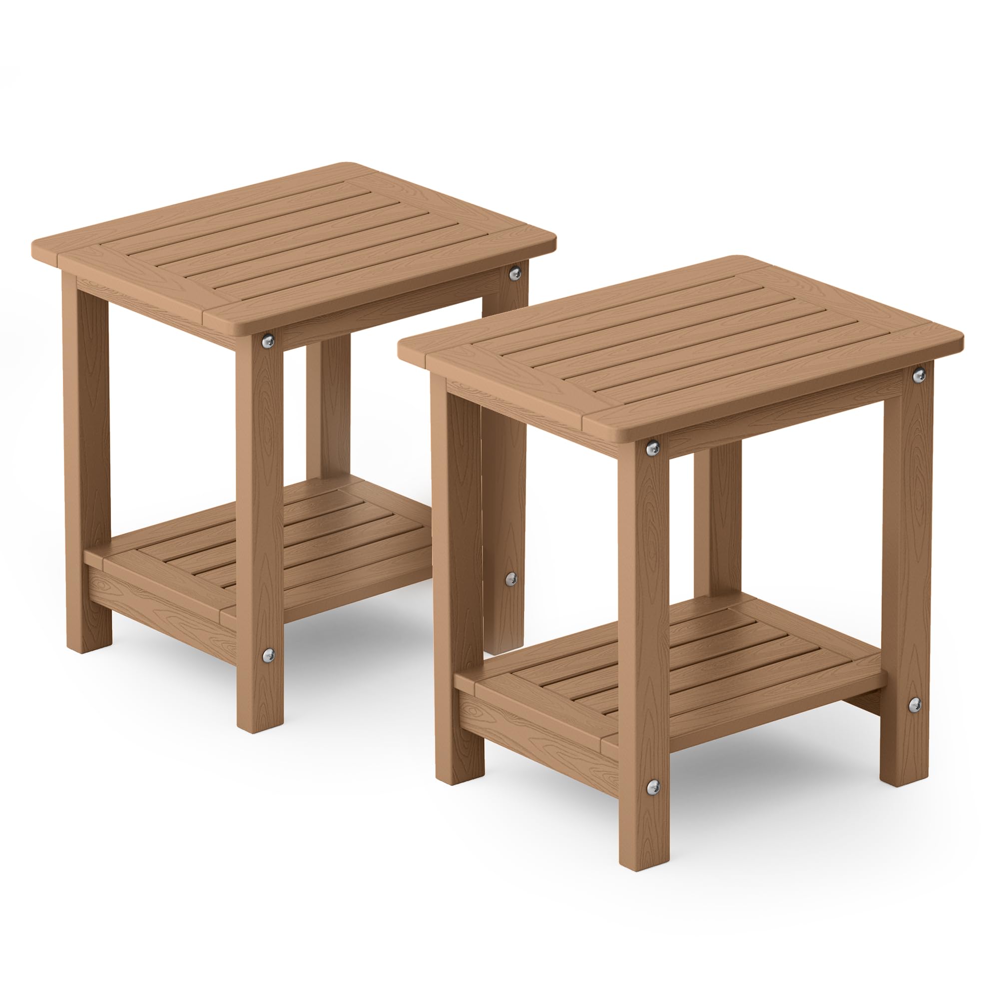 Yefu Small Table Set Of 2 Side Tables Outdoor Coffee Table For Patio Living Room Bedroom(Teak, Double Layer)