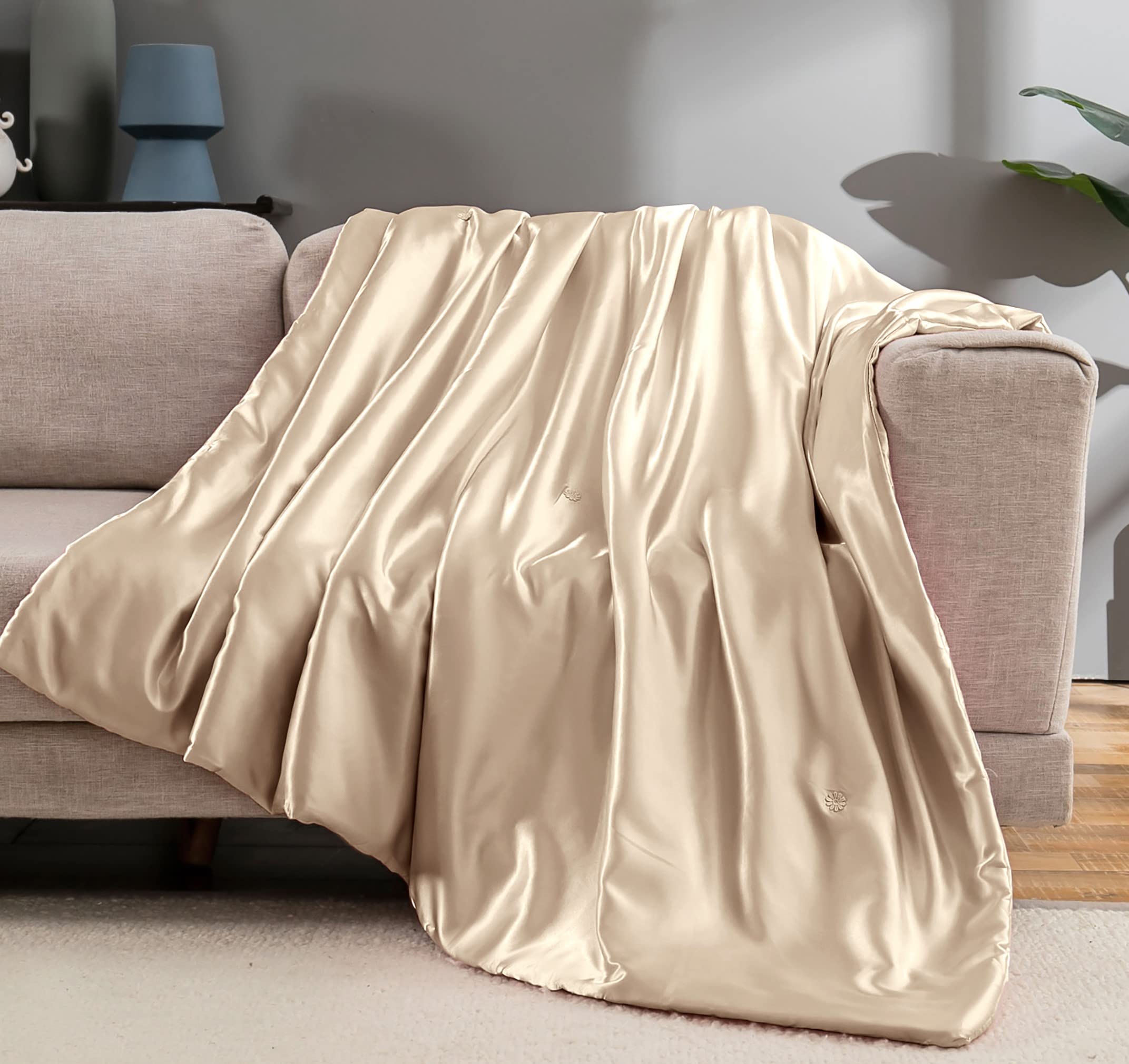 Vonty Satin Throw Blanket Taupe Satin Blankets 60X80 Inches, Cooling & Silky Throw Blanket Wrinkle-Free Cable Knit Throw Blanket