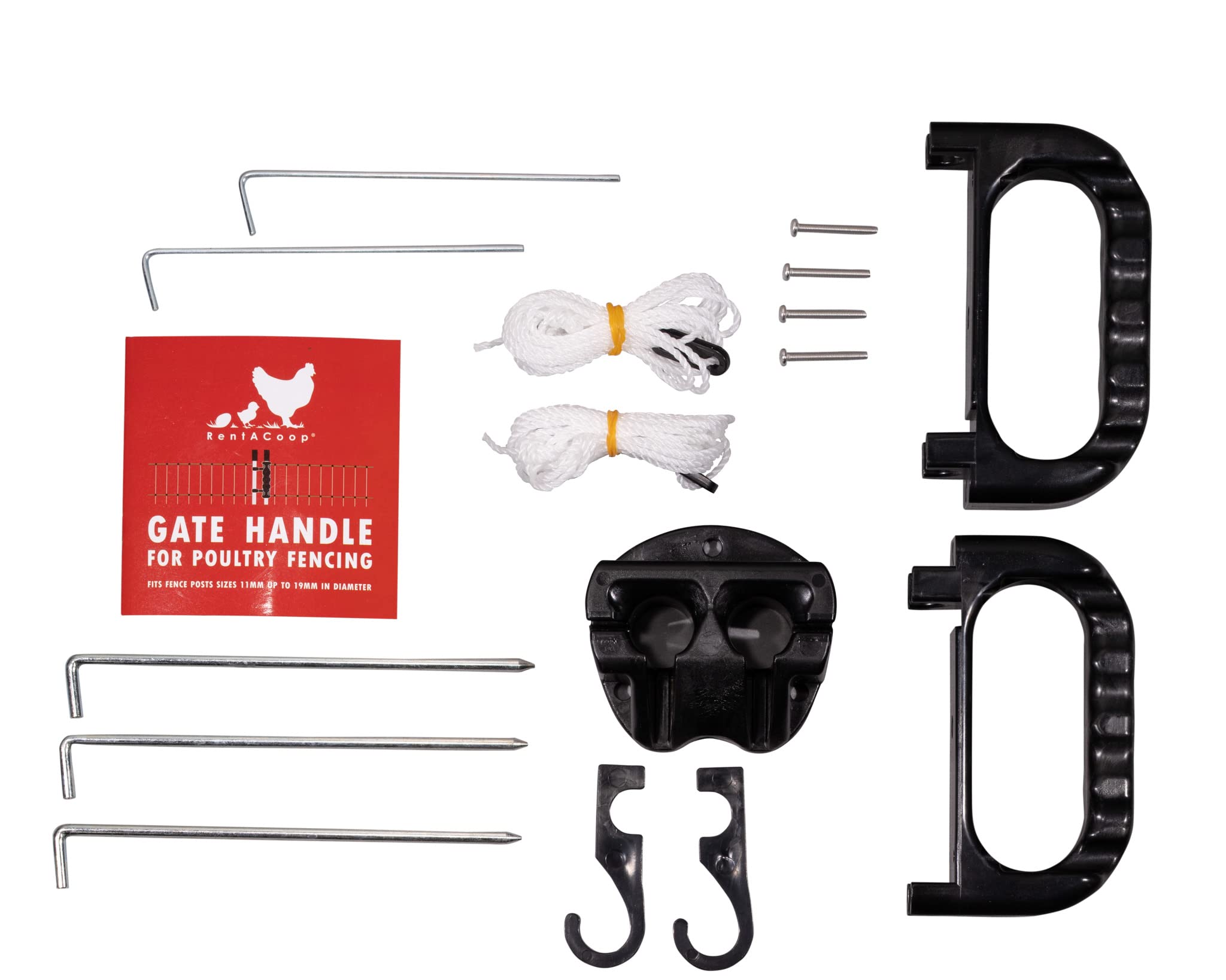 Rentacoop Gate Handle Kit For Electric And Non-Electric Fencing - Includes Handles, Hooks, Stakes, Guylines, And Pegs - Posts No