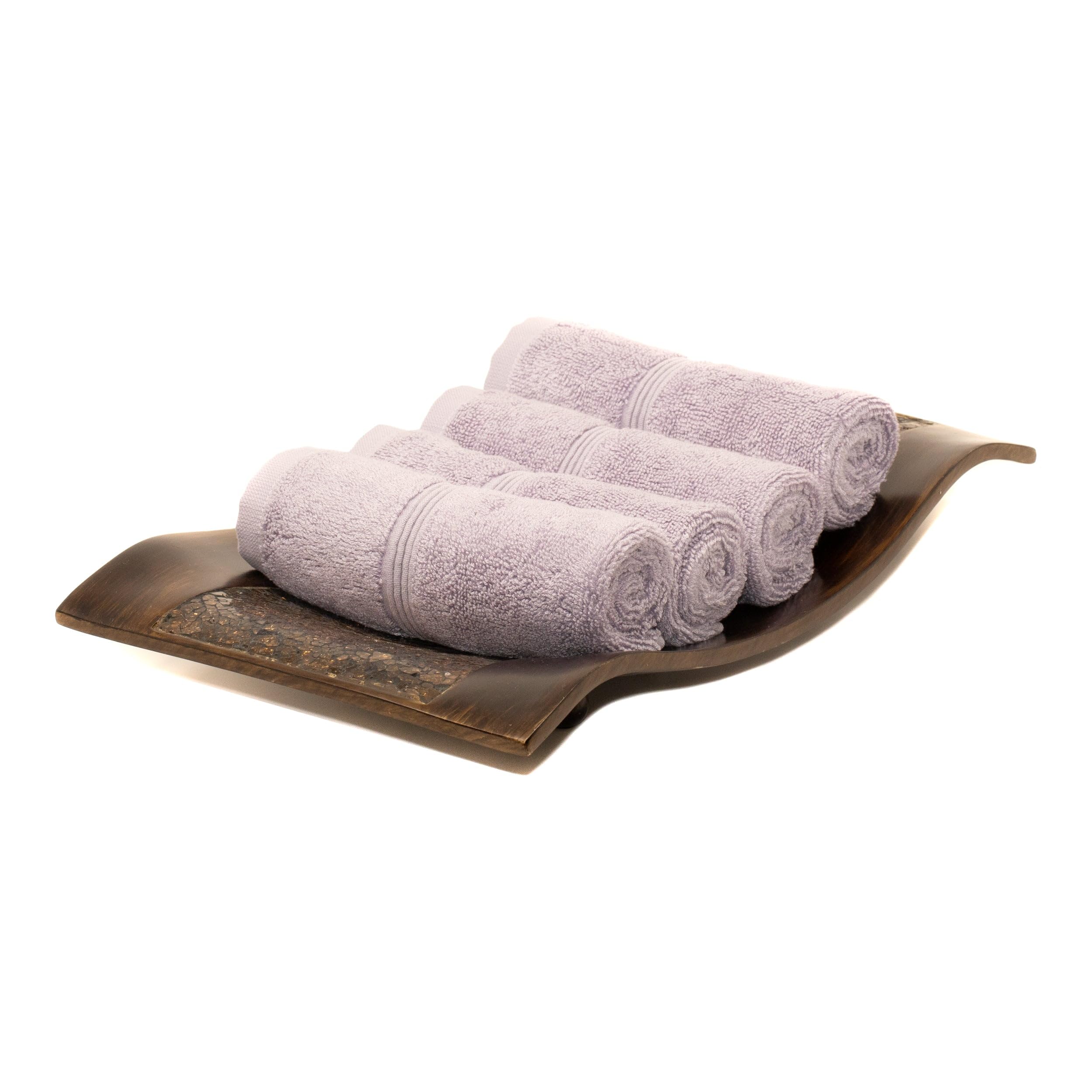 Mosobam Luxury Turkish Towels Set of 4 Washcloths 13X13 Lavender Aura 700 GSM Bamboo Viscose & Aegean Turkish Combed Cotton