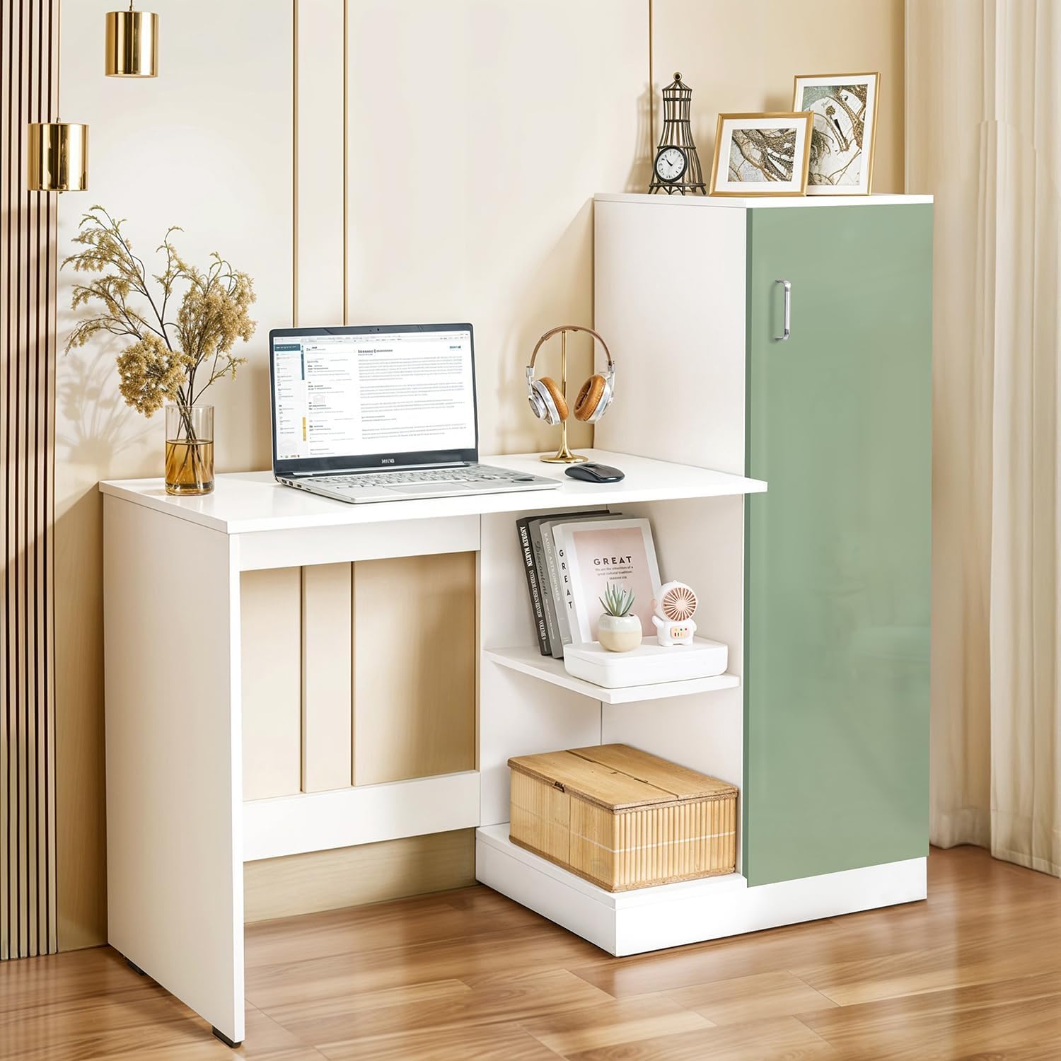 About Space Study Table With Cabinet  Computer Table With Bottom Storage Space Diy Engineered Wood Office Desk With Adjustable 