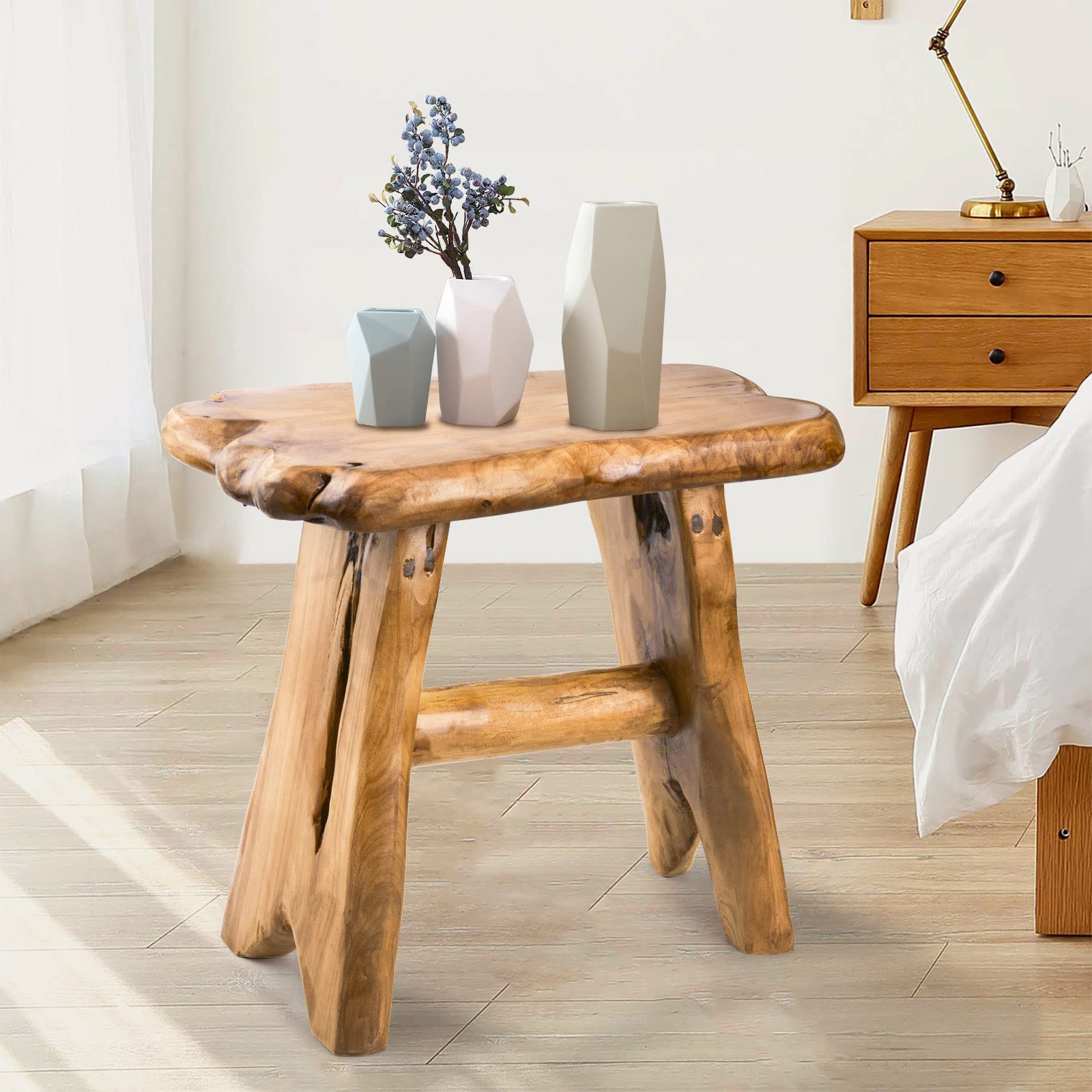 HOEGMST Mushroom Side Table, 18.9 inch Tall Live Edge Wood Stool, Freeform Natural Plant Stand for Garden, Yard, Living Room, Be