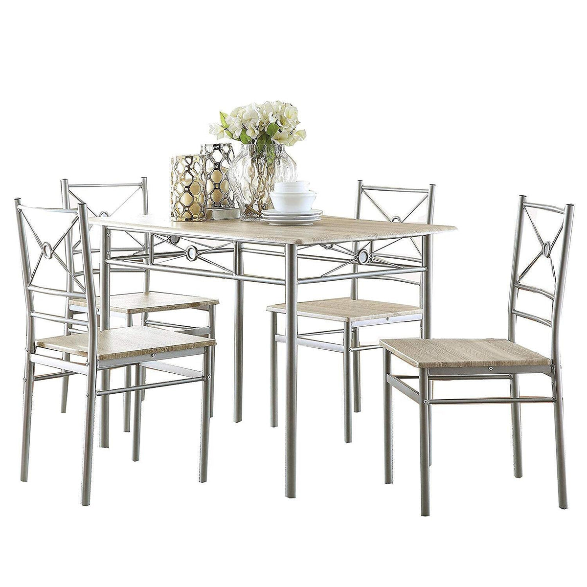 Coaster Home Furnishings 5-Piece Rectangular Dining Set Brushed Silver