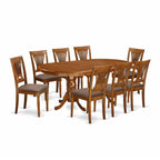 East West Furniture PLAI9-SBR-C 9 Piece Dining Set Includes an Oval Dining Room Table with Butterfly Leaf and 8 Linen Fabric Upholstered Chairs, 42x78 Inch, Saddle Brown