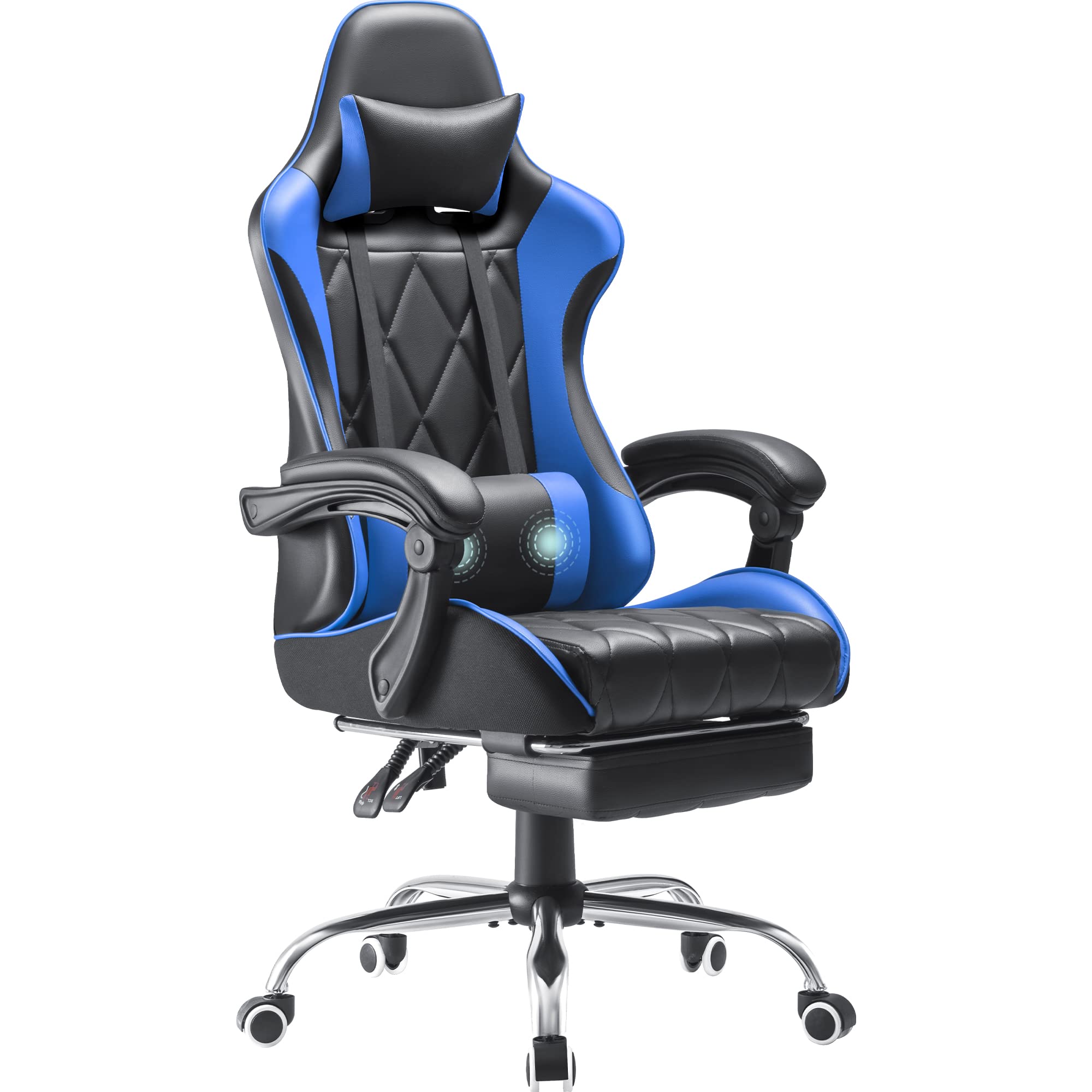 Homall Gaming Chair, Computer Chair With Footrest And Massage Lumbar Support, Ergonomic High Back Video Game Chair With Swivel Seat And Headrest (Blue)