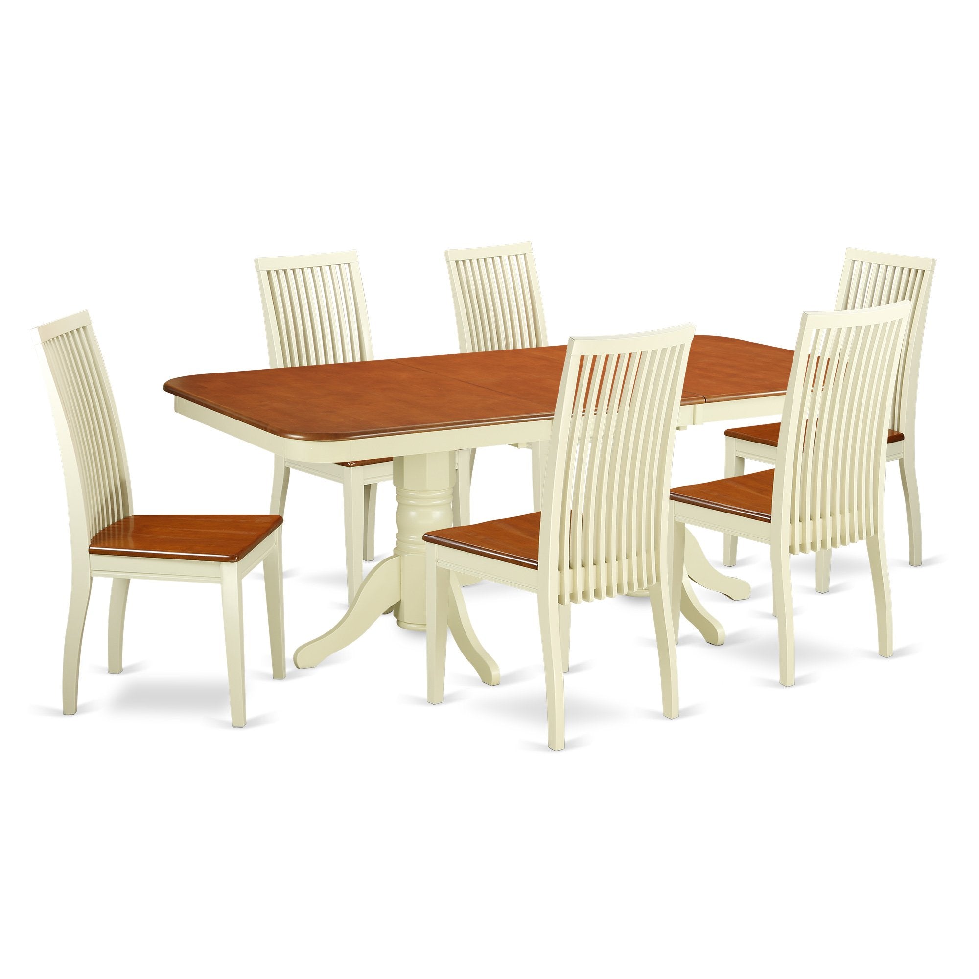 East West Furniture Naip7-Bmk-W Napoleon 7 Piece Room Set Consist Of A Rectangle Wooden Table With Butterfly Leaf And 6 Kitchen Dining Chairs, 40X78 Inch, Buttermilk & Cherry