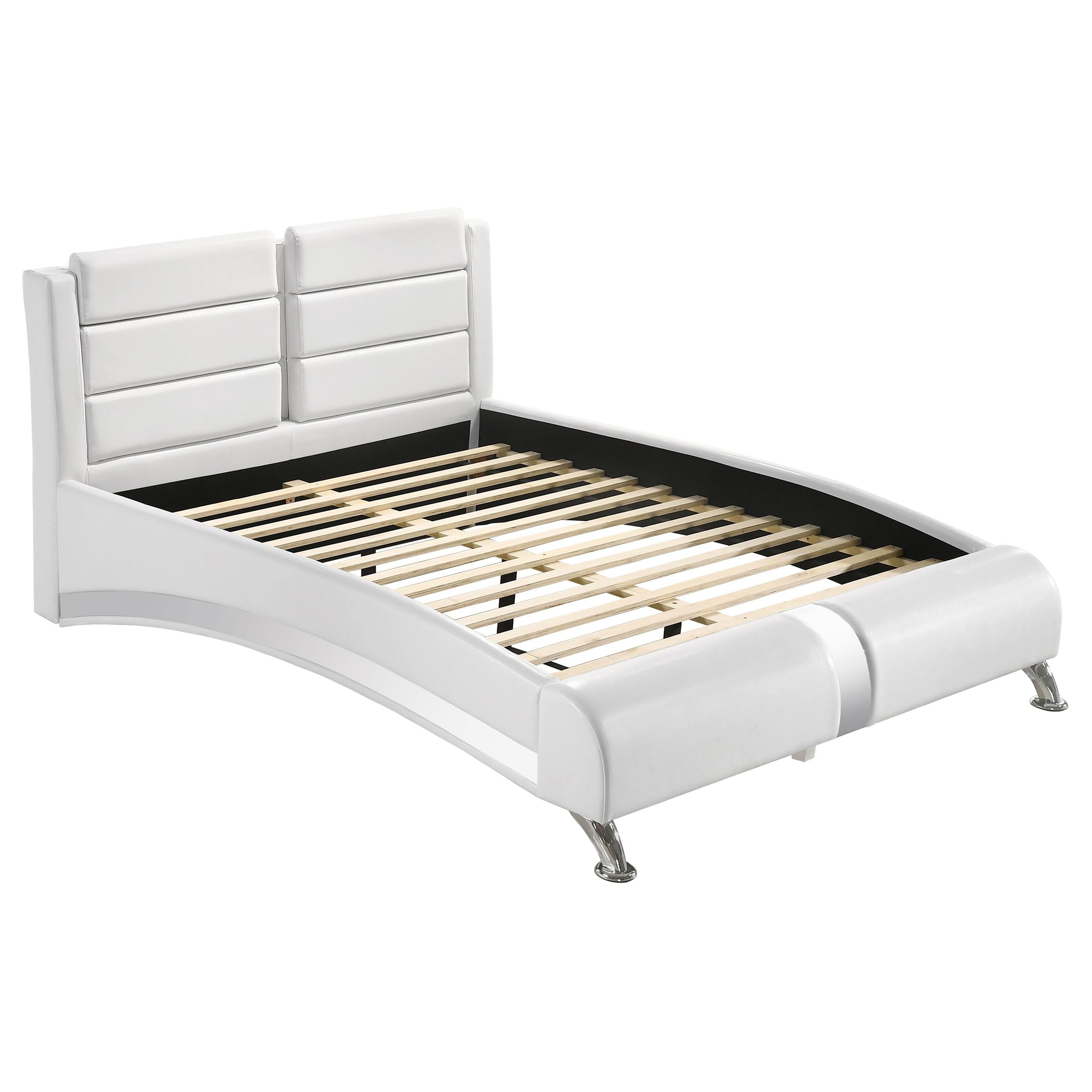 Coaster Home Furnishings Jeremaine Contemporary Leatherette Upholstered Eastern King Size Sleigh Bed Frame Platform Bed 40-inch Headboard White 300345KE