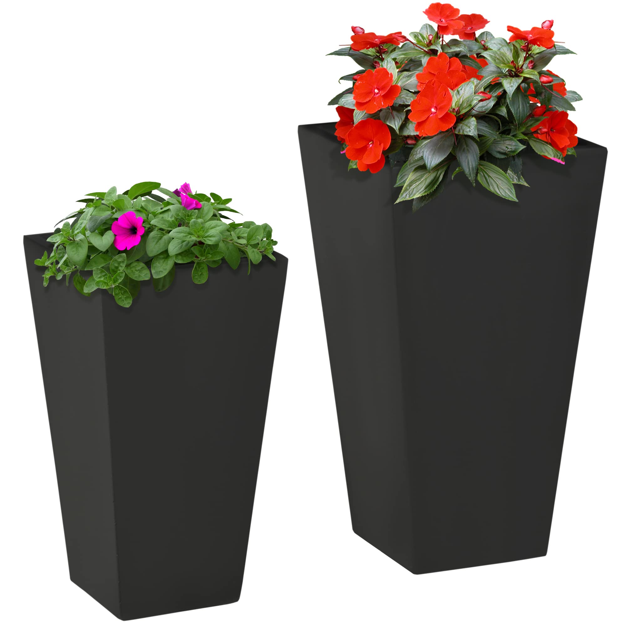 Outsunny 2-Pack Outdoor Planter Set, Flower Pots With Drainage Holes, Durable & Stackable Plant Pot, 22In & 18In, For Porch, Ent
