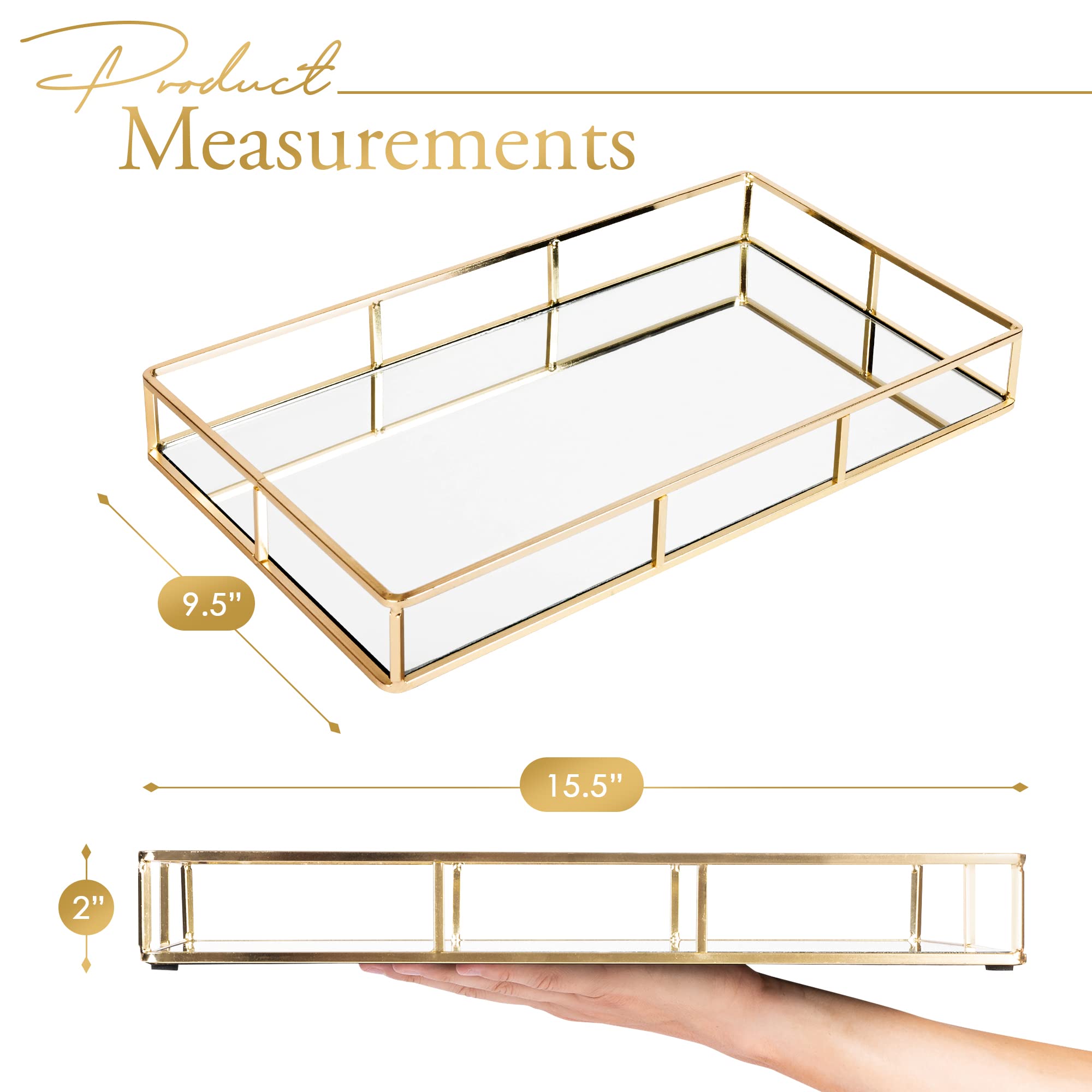 Houseables Mirror Tray, Gold Decorative Countertop, Mirrored Perfume Organizer, 16' X 9', Ornate Vanity D  Cor, Bathroom Acces