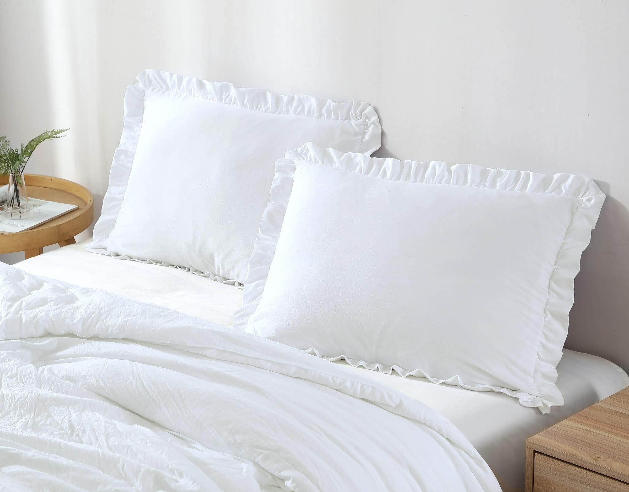 Chezmoi Collection Nora 2-Piece Ruffled Edge Trim Soft Washed Microfiber Comforter Set (Twin, White)