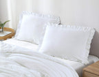 Chezmoi Collection Nora 3-Piece Ruffled Edge Trim Soft Washed Microfiber Comforter Set (King, White)