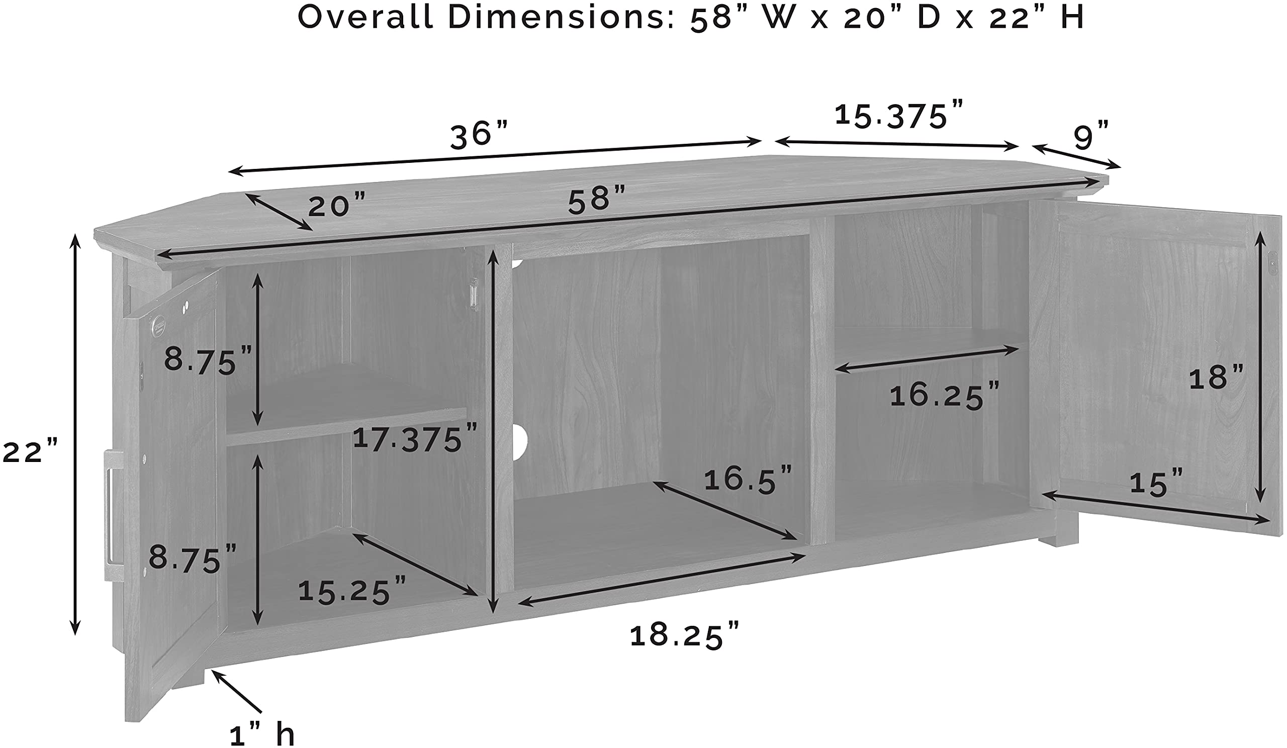 Crosley Furniture Camden Corner Fireplace TV Stand for 65+ inch TVs, Entertainment Center with Storage Shelves, Black
