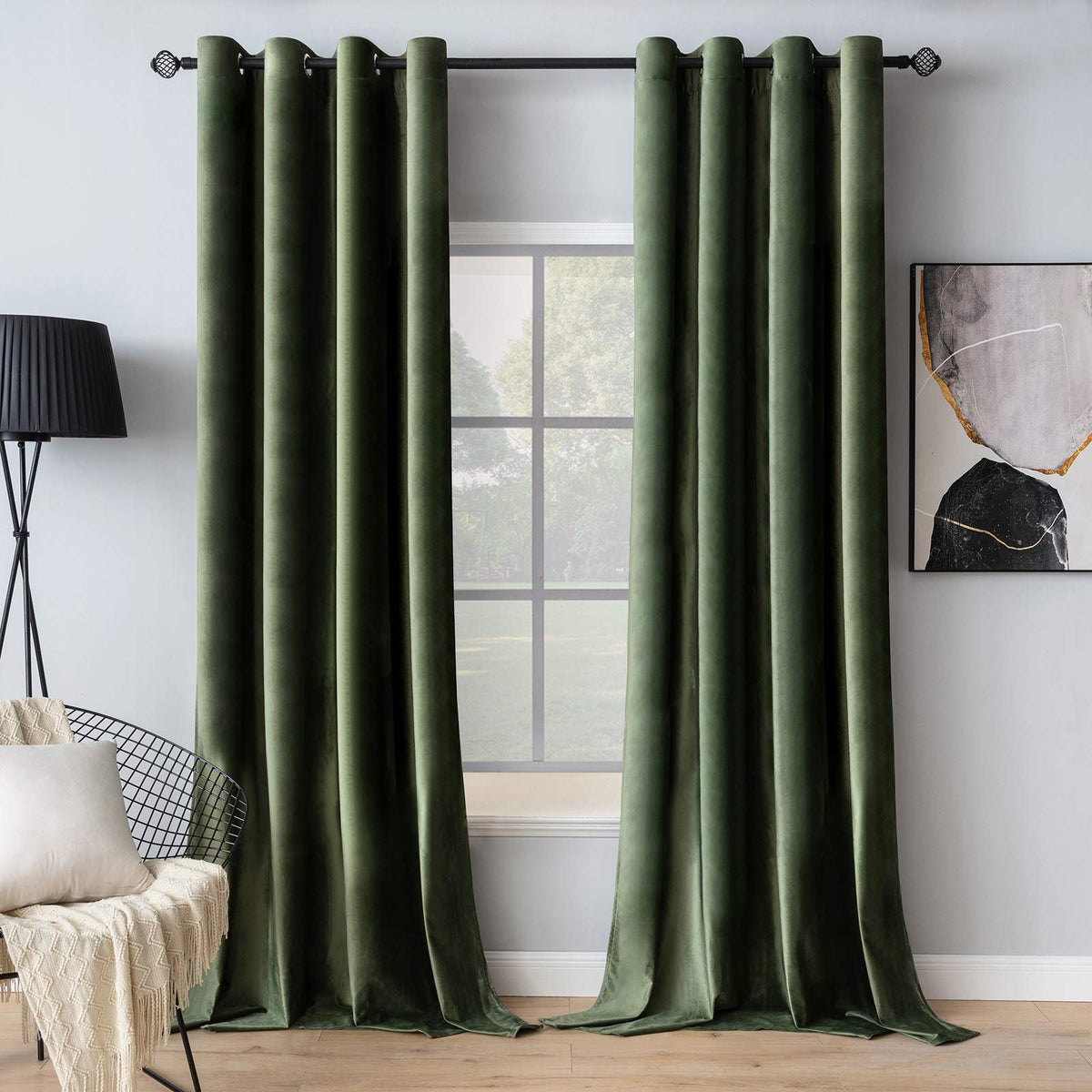 Miulee Velvet Curtains Olive Green Extra Long Elegant Grommet Curtains Thermal Insulated Soundproof Room Darkening Curtains/Drap
