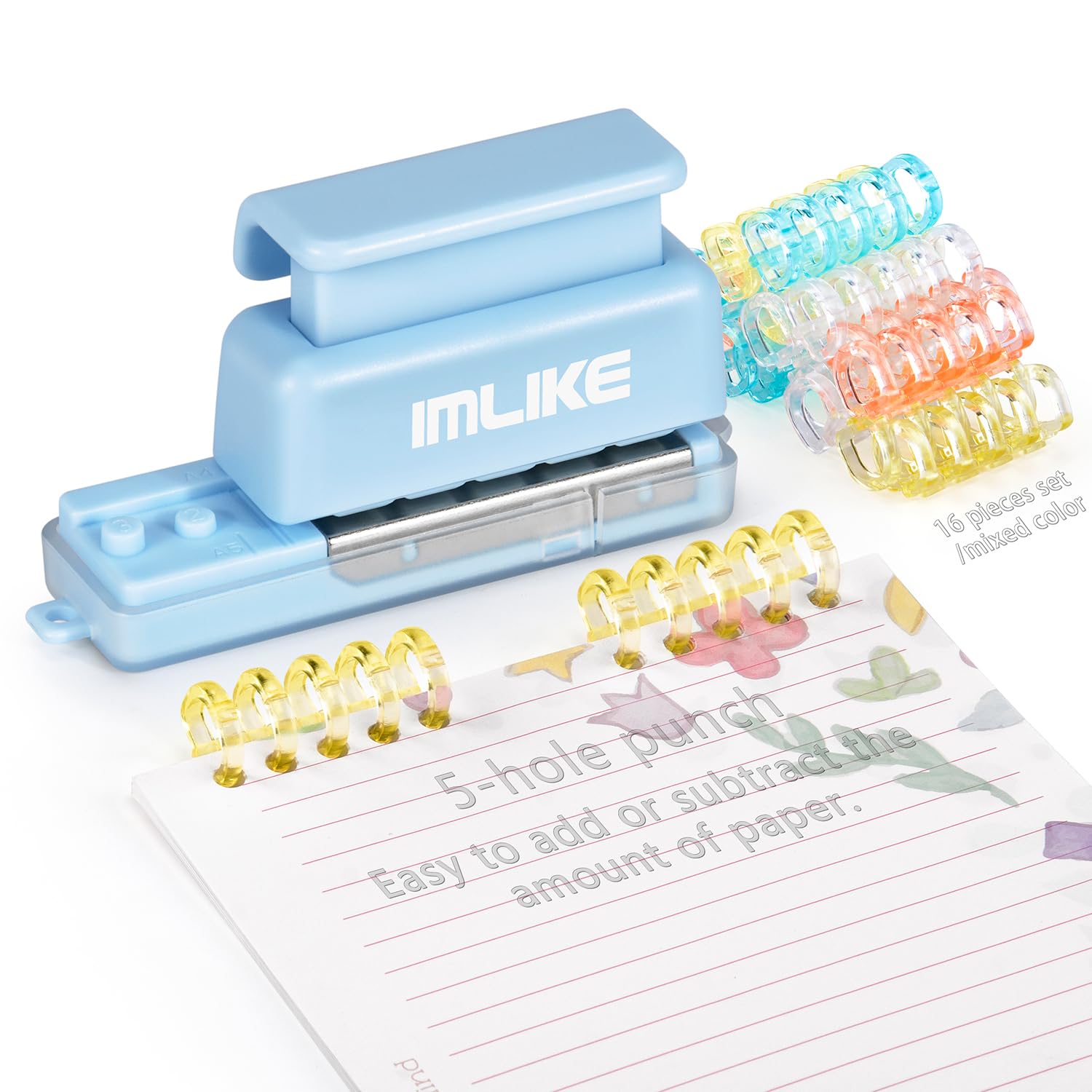 Mini 5-Hole Binding Machine - Imlike 5 Holes Binding Machine With 16 Loose-Leaf Binding Strips - Easy To Add Or Remove Papers, 4
