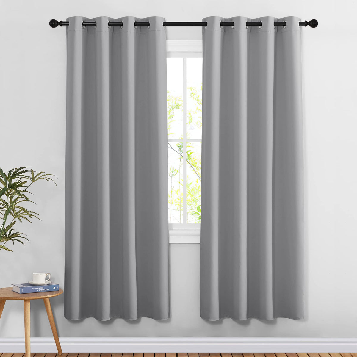 Nicetown Blackout Silver Grey Living Room Curtains - Grommet Solid Thermal Insulated Sound Reducing Room Darkening Privacy Doorw