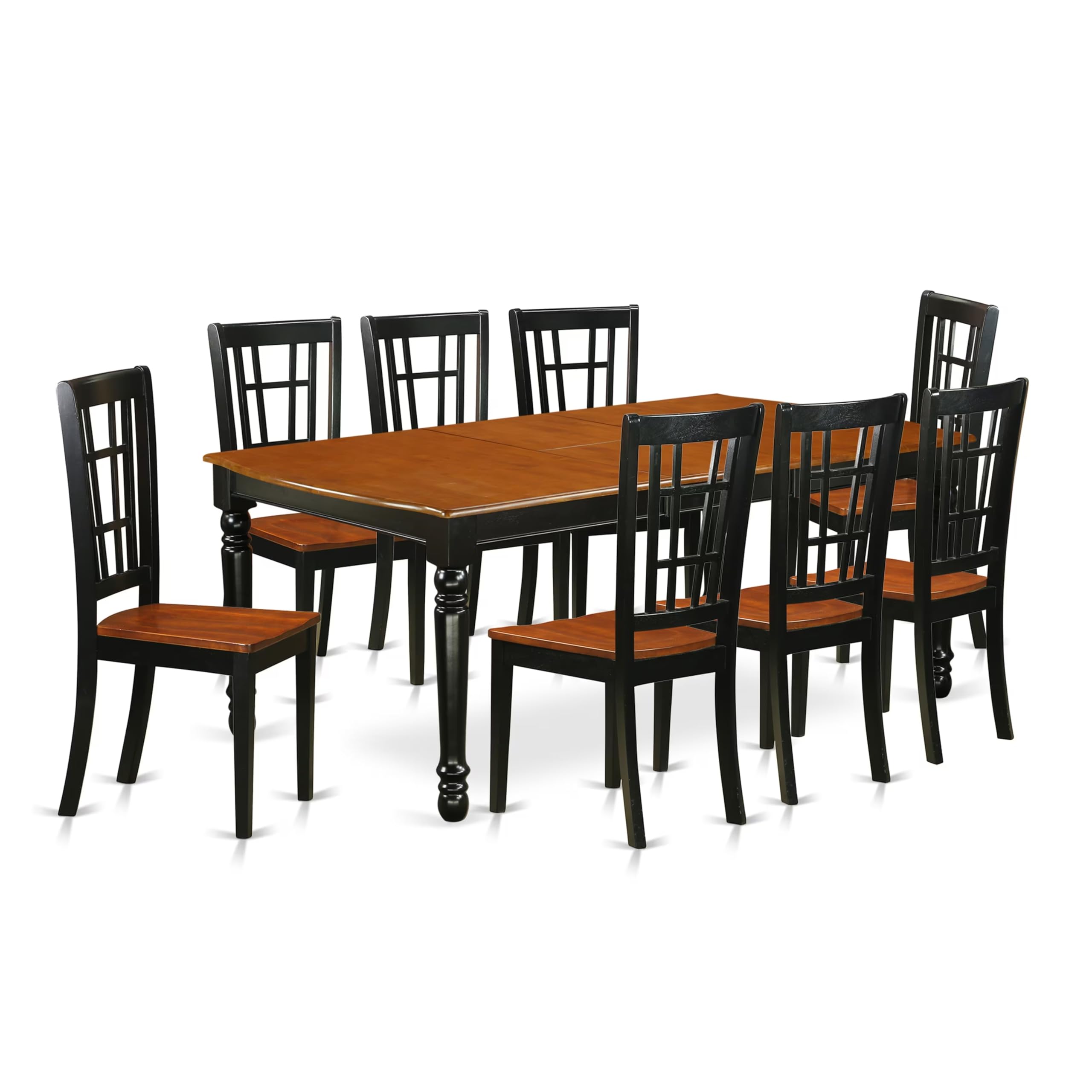East West Furniture DONI9-BCH-W 9 Piece Kitchen Table Set Includes a Rectangle Dining Table with Butterfly Leaf and 8 Dining Chairs, 42x78 Inch, Black & Cherry