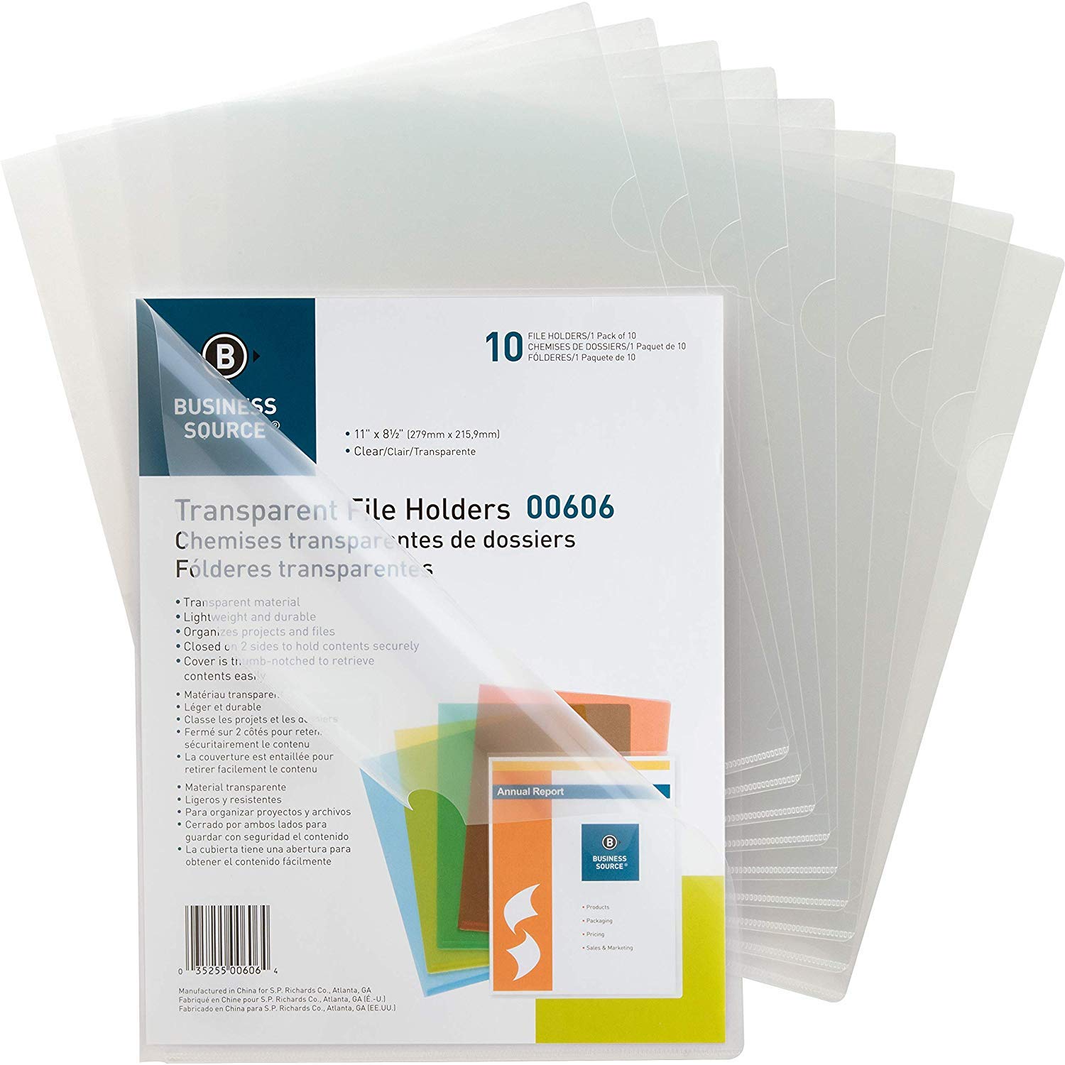 Business Source Transparent Poly File Holders, 6 Pack