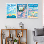 Dfaiuy Set Of 3 New Yorker Magazine Posters Modern Home Canvas Wall Art Retro Blue Minimalist Prints Painting Sunrise Sunset Sea