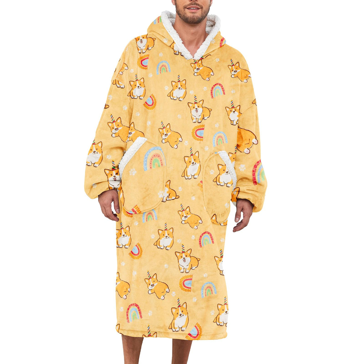 Extra Long Blanket Hoodie Sherpa Wearable Blanket Gifts For Women And Men Corgi Gifts Hoodie Blanket For Women