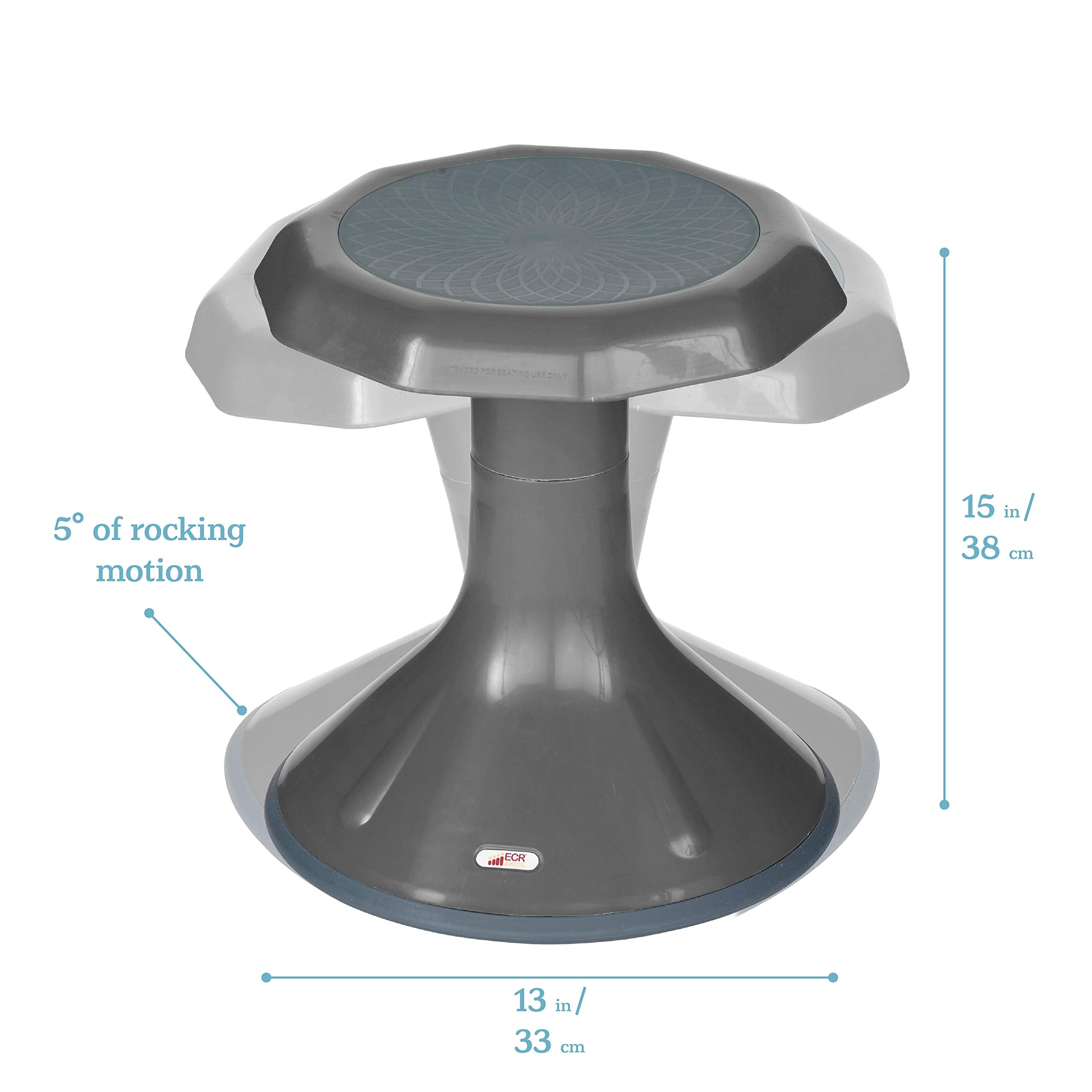 Ecr4Kids Ace Active Core Engagement Wobble Stool, 15-Inch Seat Height, Flexible Seating, Grey
